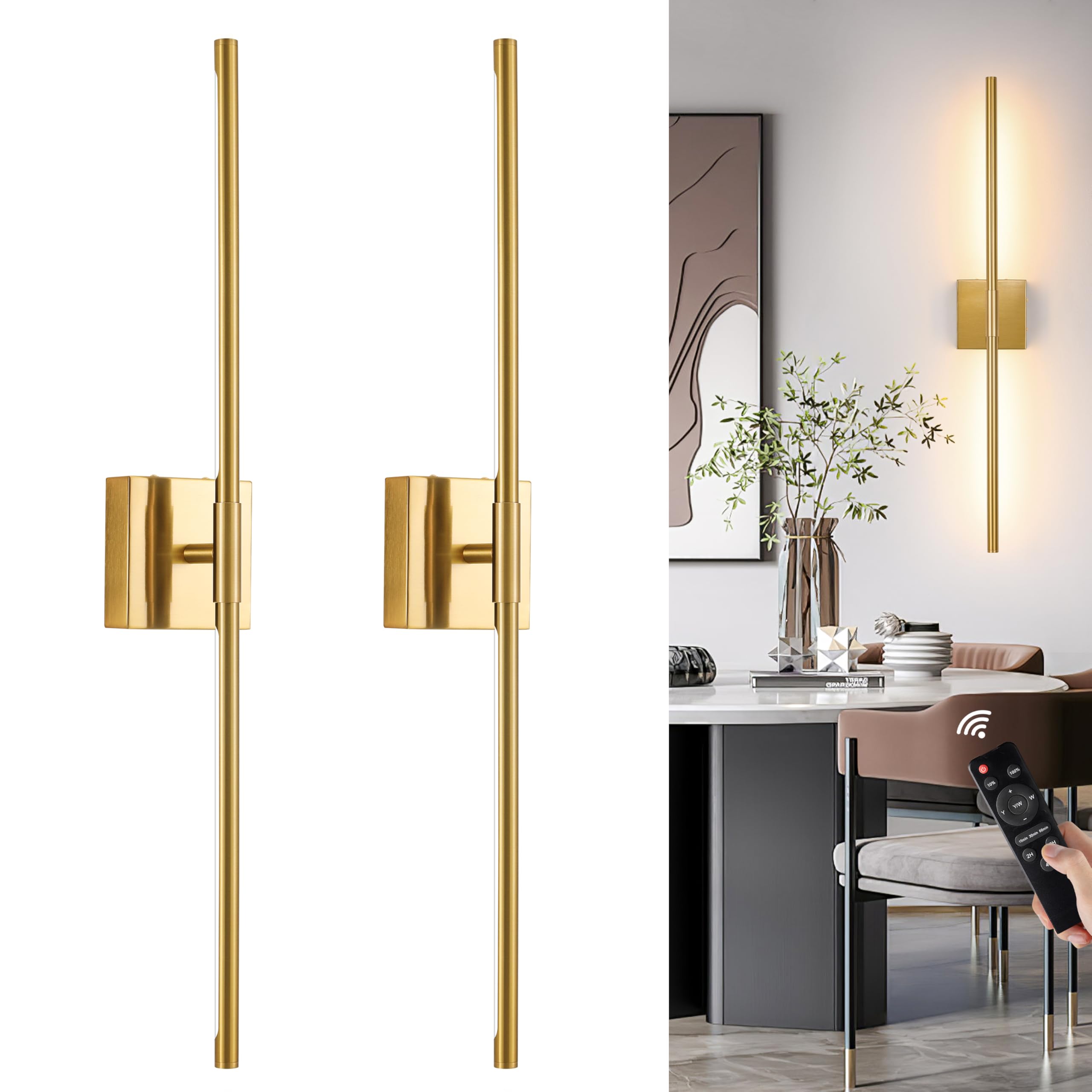 Morauroral 40 Gold Battery Operated Wall Sconces Set of Two