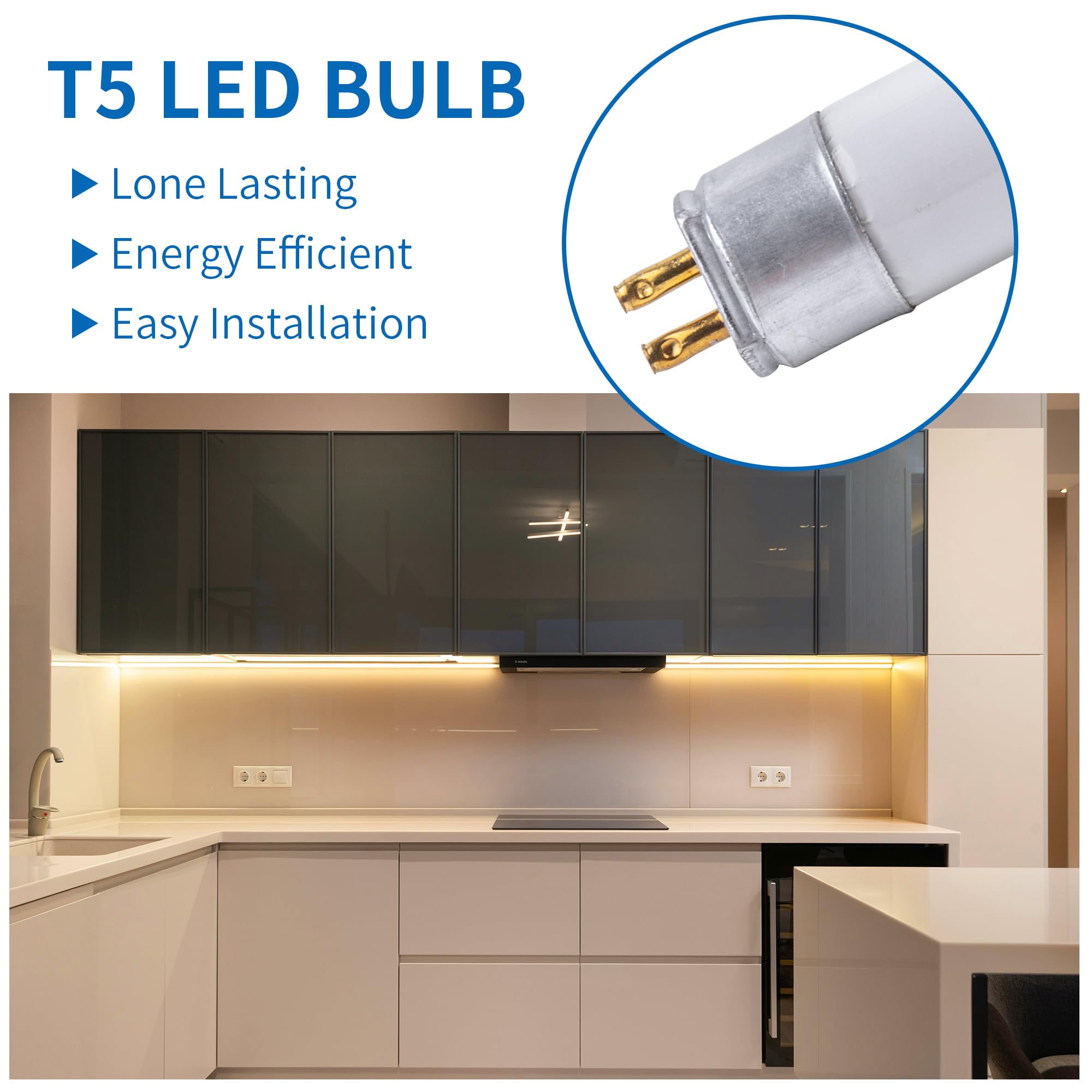 Wesome Lighting 12" F8T5/WW LED Replacement Bulbs, 5W, 3000K Warm White, T5, 4 Pack