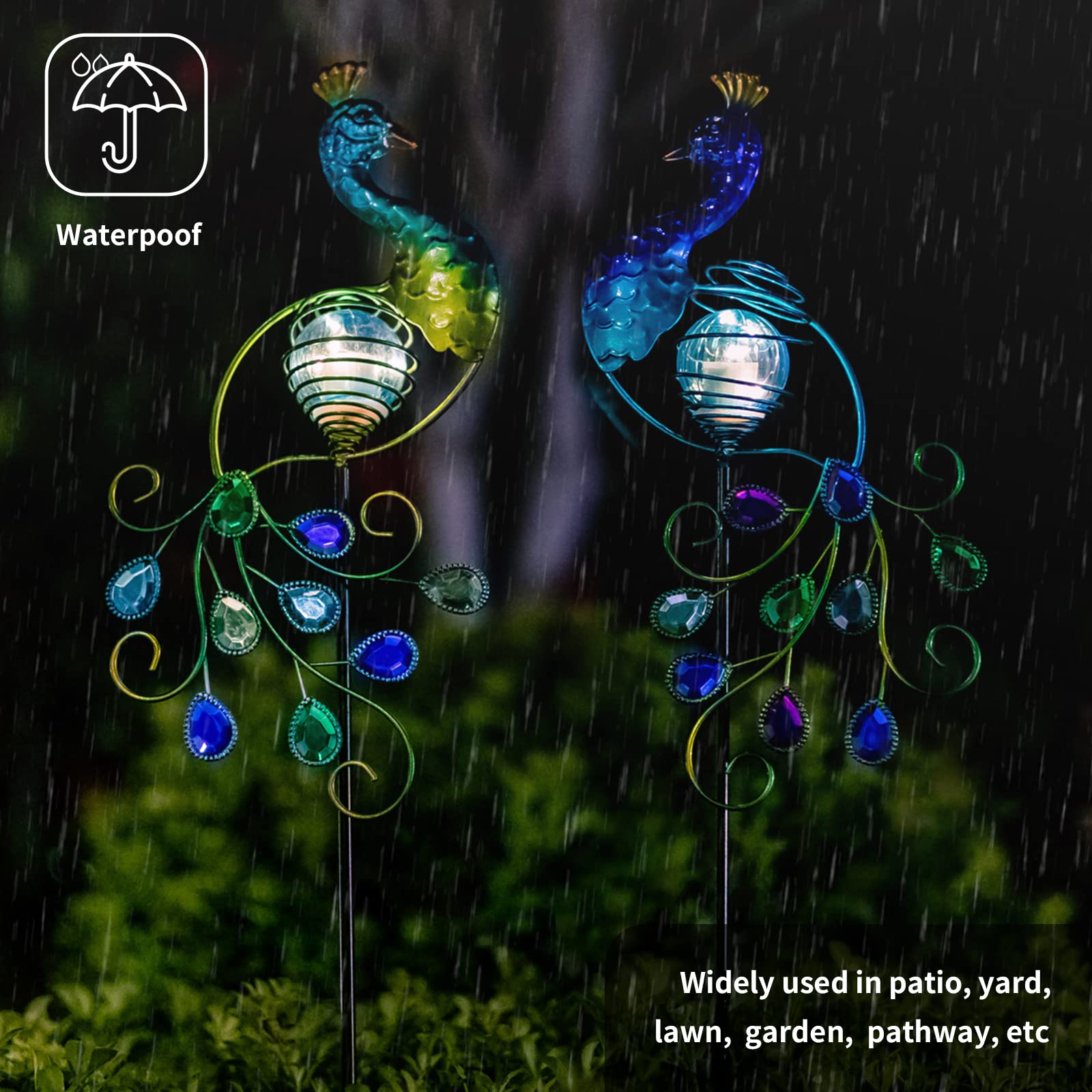 Viveta 2 Pack Metal Peacock Solar Lights Stake For Outdoor Garden Patio Decorations