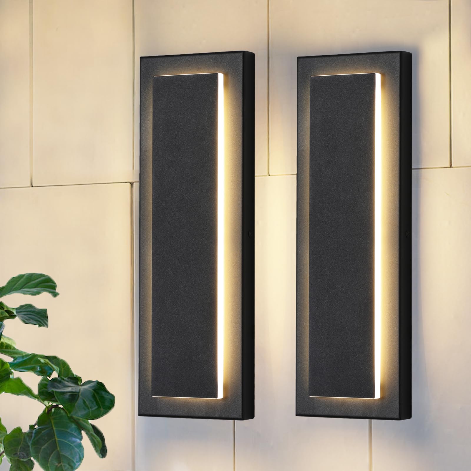 Zsmaiku 2 Packs Waterproof Wall Sconce, Modern Outdoor Lights, 3000K Warm White, Black