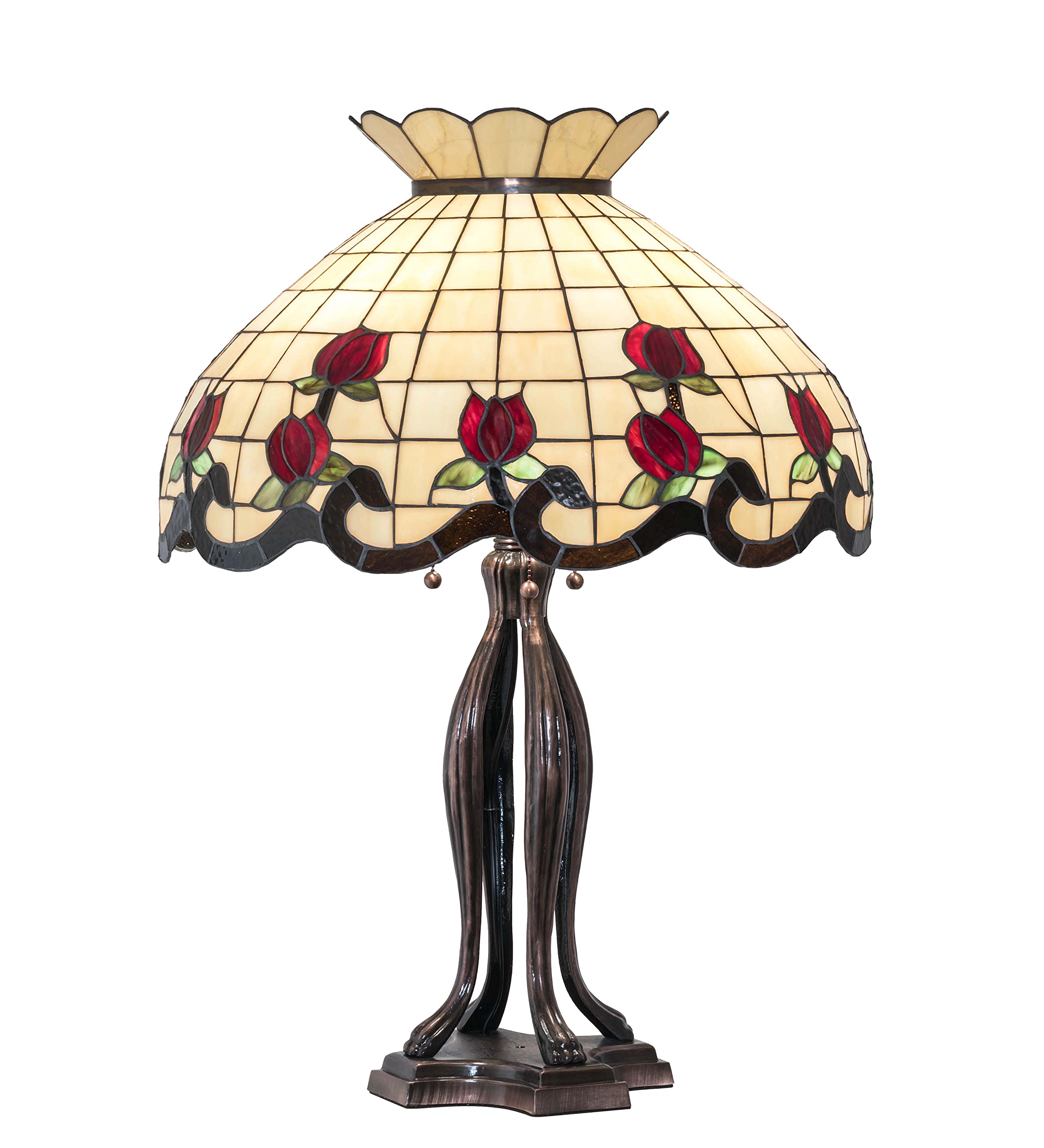 Meyda Tiffany Three Light Table Lamp, Roseborder Collection, Mahogany Bronze Finish, 23 inches, Model 228801