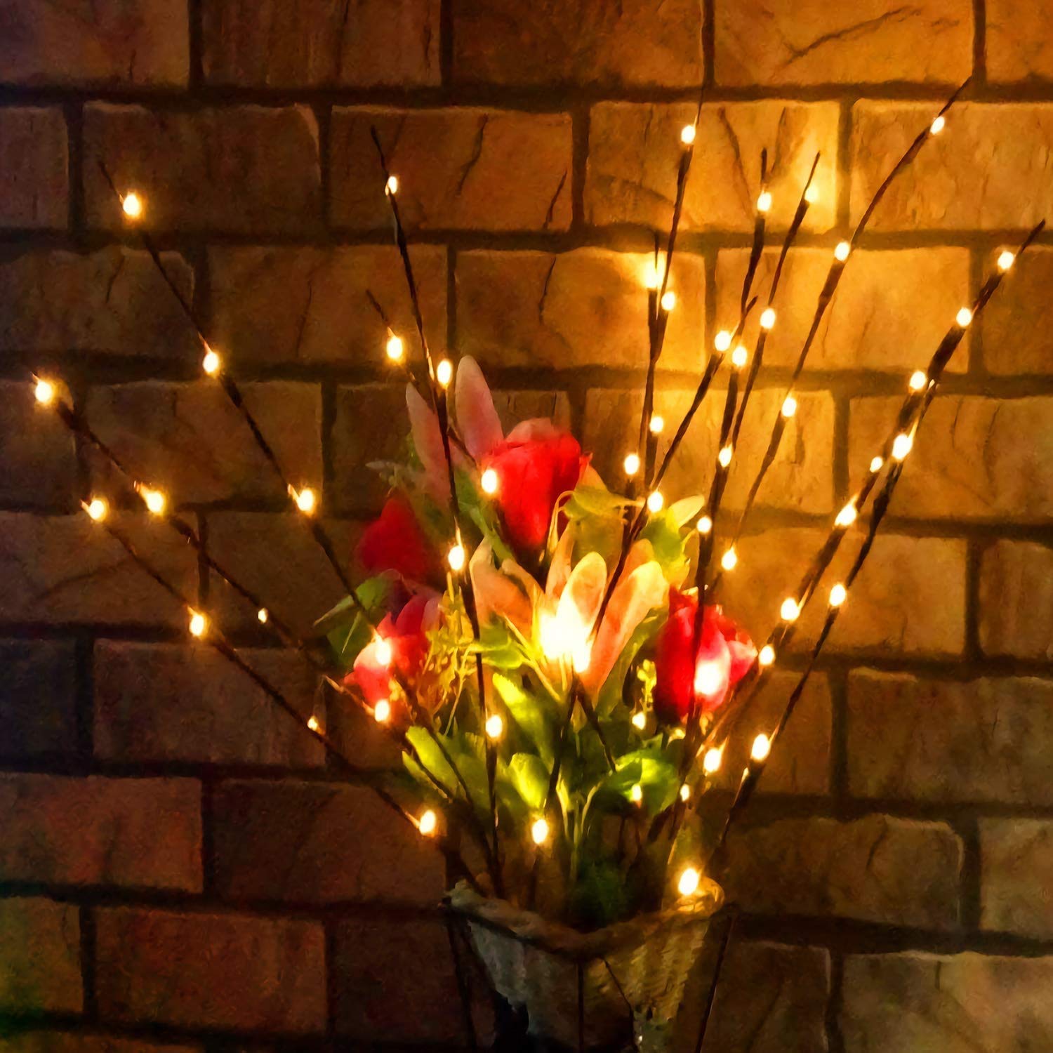 MENCH Branch Lights, 6 Pcs Warm White USB & Battery Powered, 8 Flashing Modes, Indoor/Outdoor Decor, Model BL06WW
