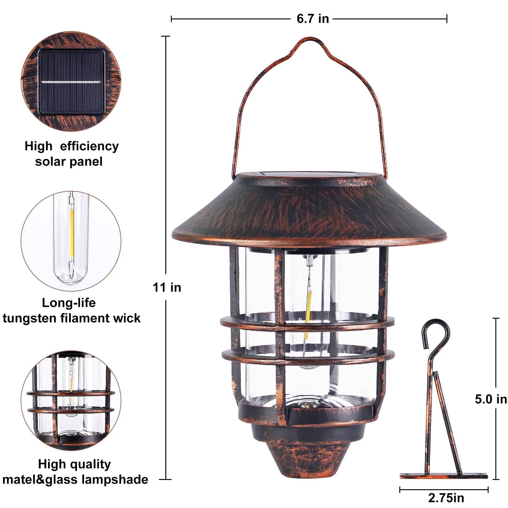 Derynome Solar Lantern Outdoor, Waterproof Hanging Lights, Bronze, 2 Pack, Model JM017SLPK2N