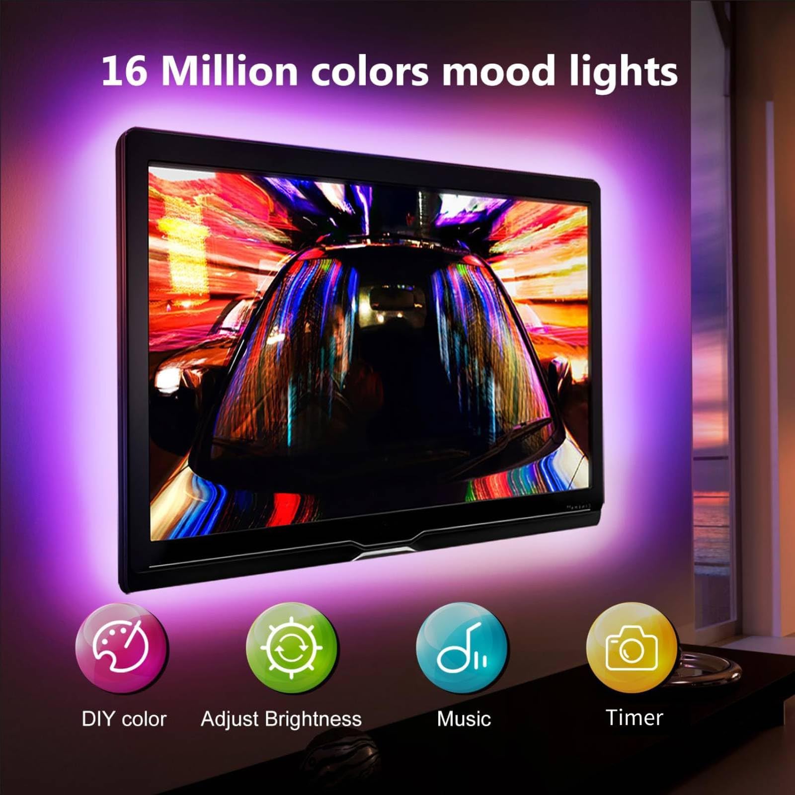 Daybetter Led Lights For Tv 15Ft, Tv Led Backlight 65-75 Inch, Rgb Led Strip Lights Behind Tv With App Remote Control, Music Syn