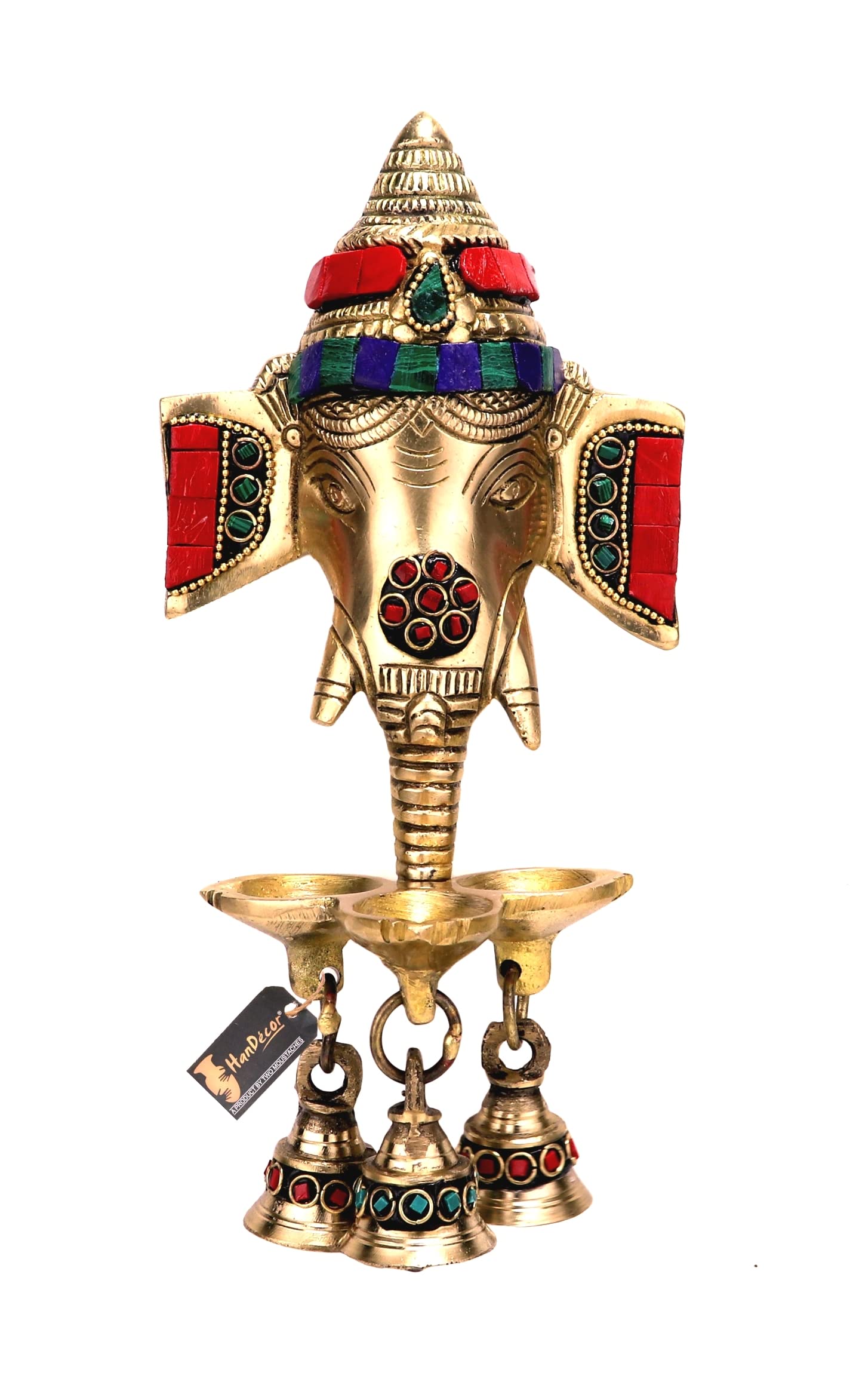 Two Moustaches Brass Ganesha Wall Hanging Diya, Multicolor, 11.2x7.5x23.7 cm, Model TMA/1494S, Ideal for Home