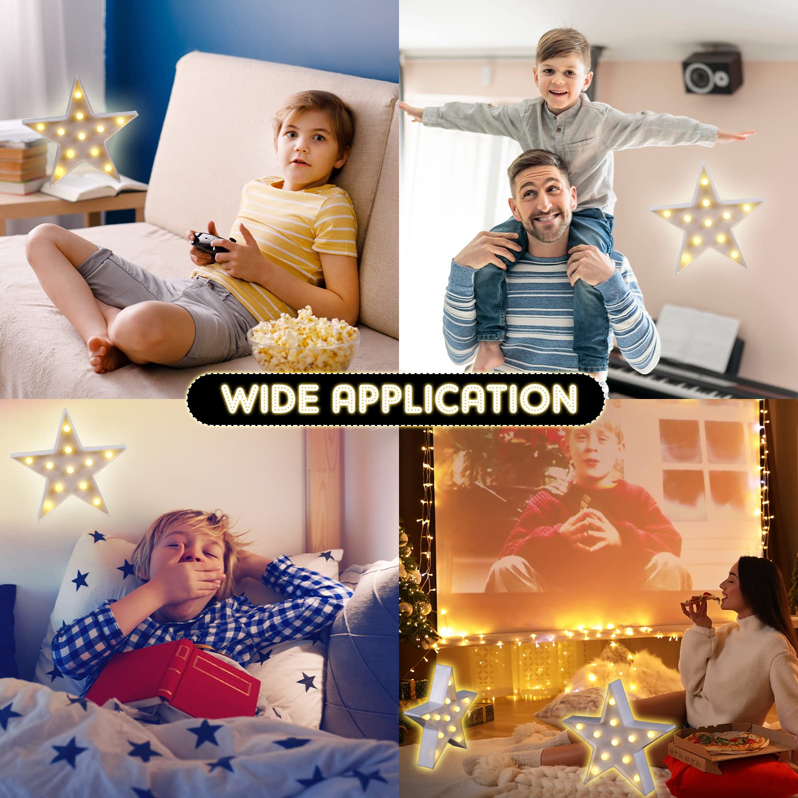 Tarpop 4 Pcs Star Plastic Night Light Battery Operated LED Marquee Star Sign Party Movie Theater Decor Room Wall Lamp for Kids B