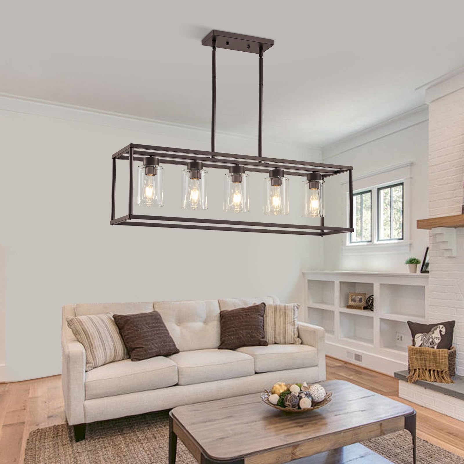 Hccz 5-Light Oil Rubbed Bronze Chandelier - Modern Farmhouse Pendant For Dining & Kitchen Island