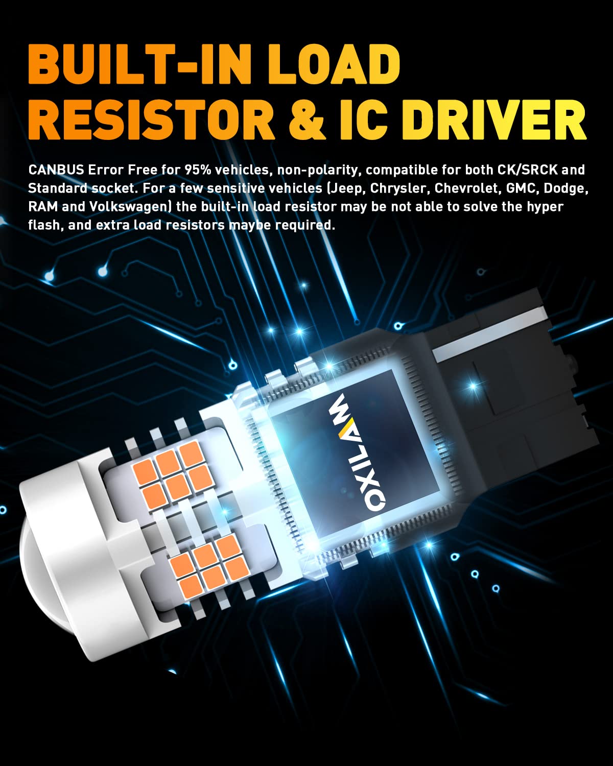 OXILAM 7440 LED Bulbs Amber Yellow 4000LM Turn Signal Lights T20 7440NA 7441 W21W WY21W with Built-in Load Resistor (2