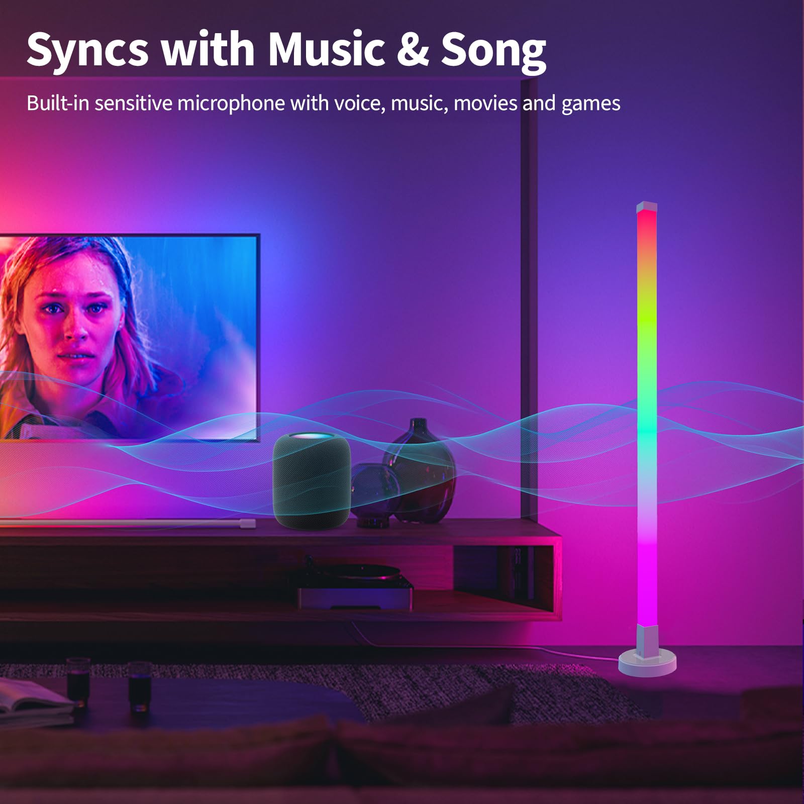 KOBAIBAN DIY Corner Floor Lamp with Remote Control, RGB Corner Lamp 59 IN (150 CM), LED Smart Standing lamp Light with Music Syn