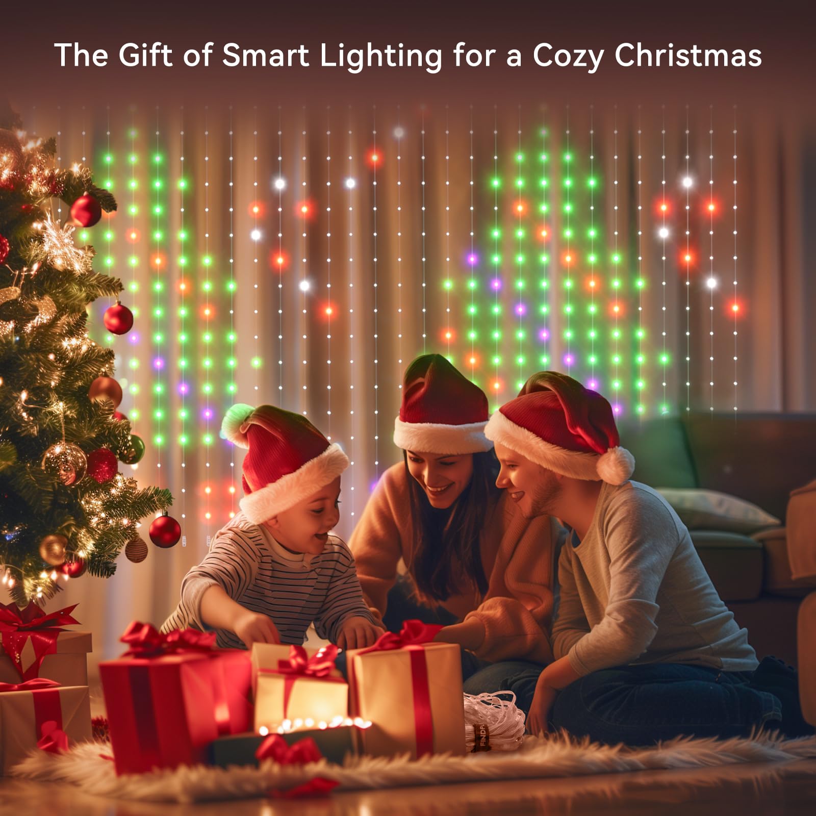 Findpop Smart Curtain Lights, 441 LEDs, Music Sync, 5.5x5.6FT, Waterproof, White, Model CL441