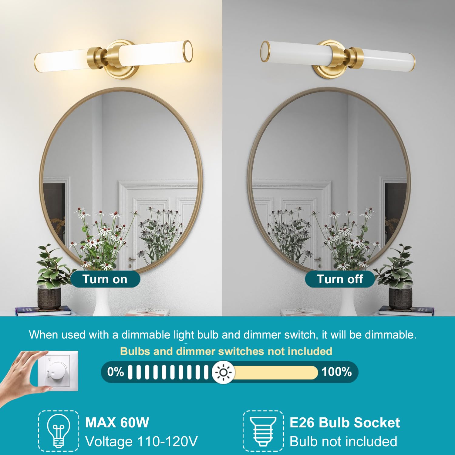Vaziden Bathroom Light Fixtures  Gold Wall Sconce With Milk Glass Shade  Modern Vanity Light Up And Down Sconces Wall Lighting - Bulb Not Included