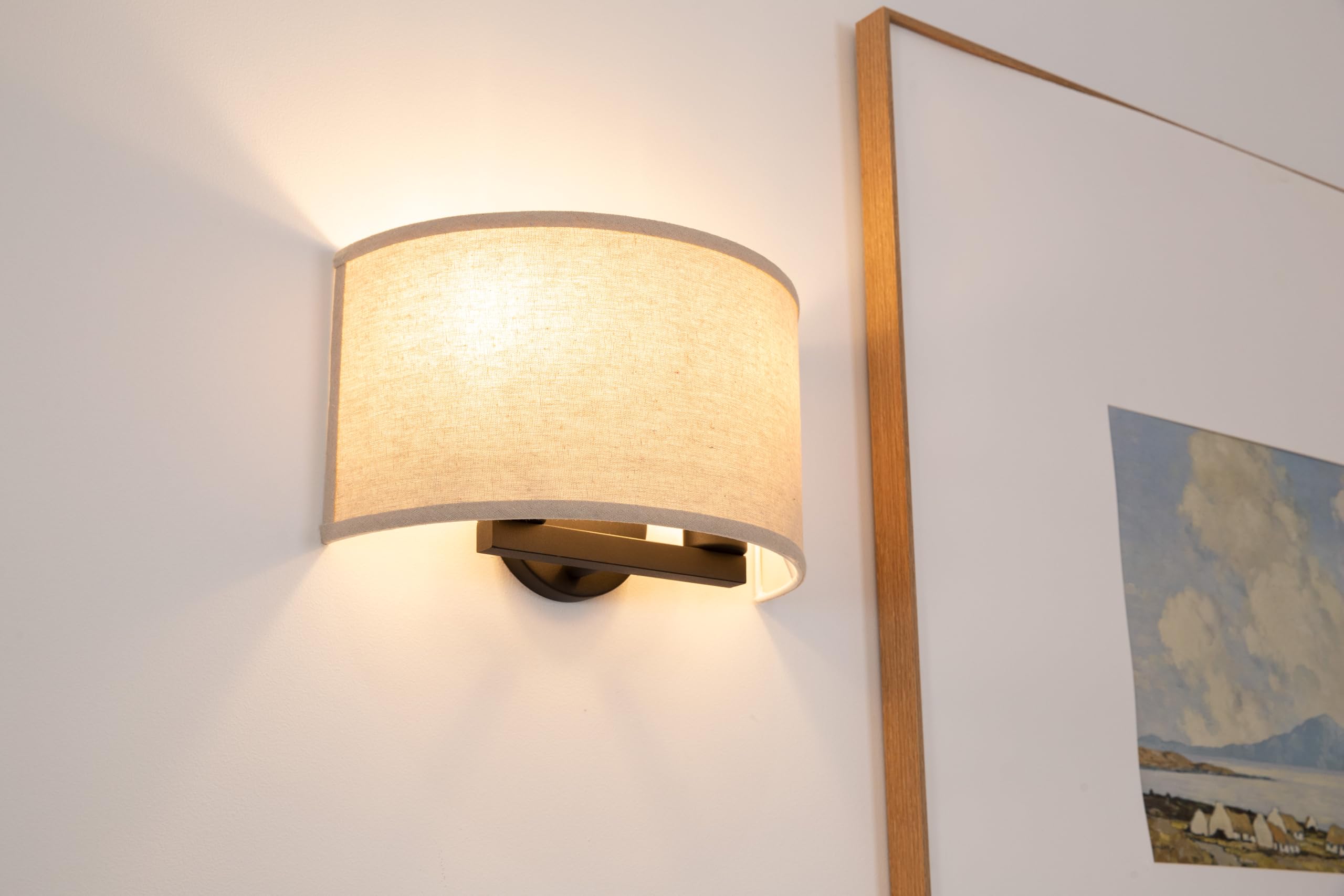 Yosoan Fabric Wall Sconce - 2-Light Vintage Industrial Hardwired Fixture, Large White Shade for Bedroom, Living Room, Corridor, Study