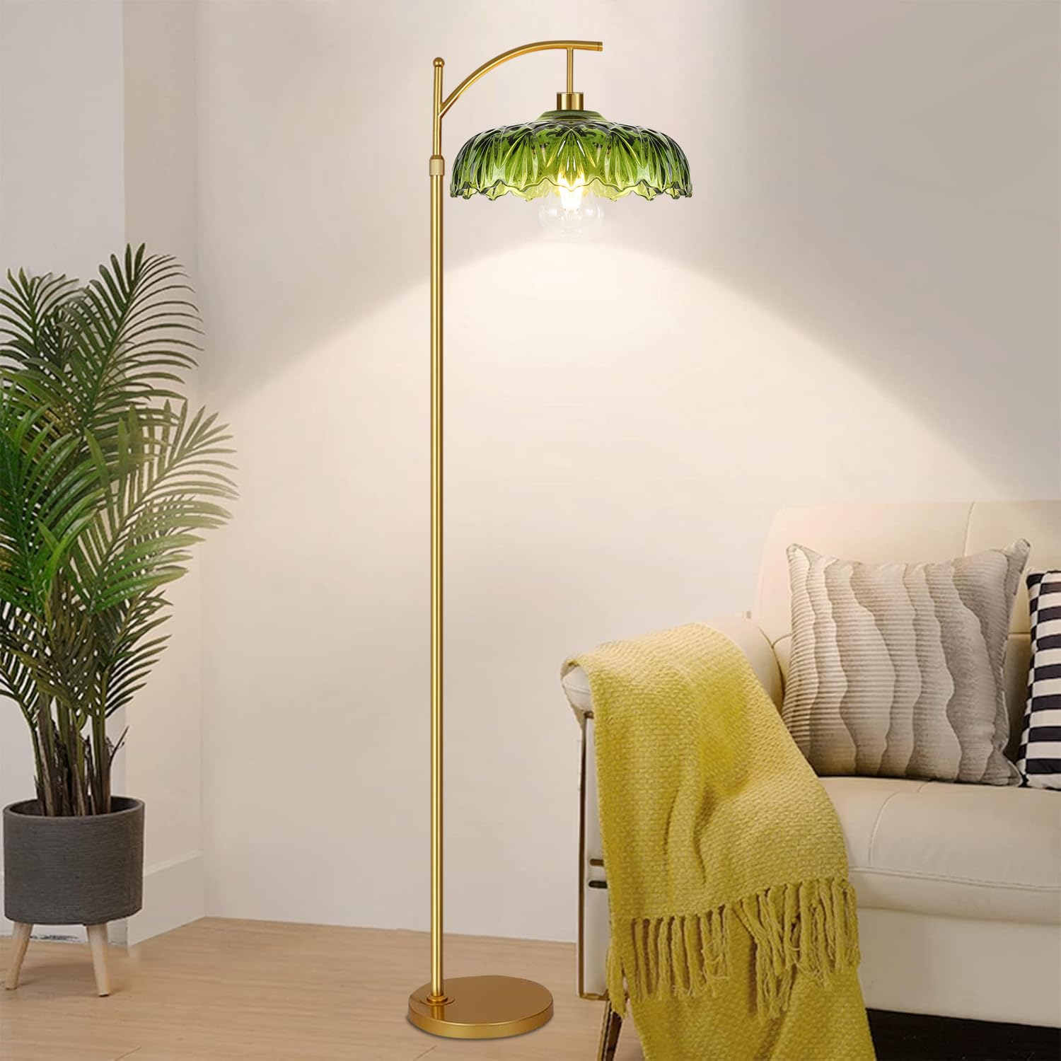 Illmtw Glass Floor Lamp For Living Room,Bedroom,Gold Standing Lamp With Remote,Dimmable Brass Mid Century Modern Tall Lamp Vinta