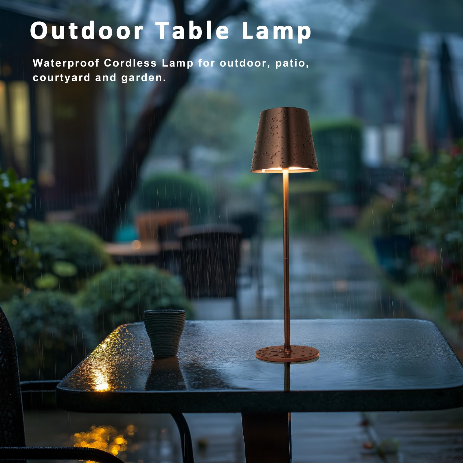Kakanuo Cordless Table Lamps Set of 2 - Portable LED, Wireless Rechargeable, 3 Color Stepless, Brown, Ideal for Restaurant, Bar, Party, Camping