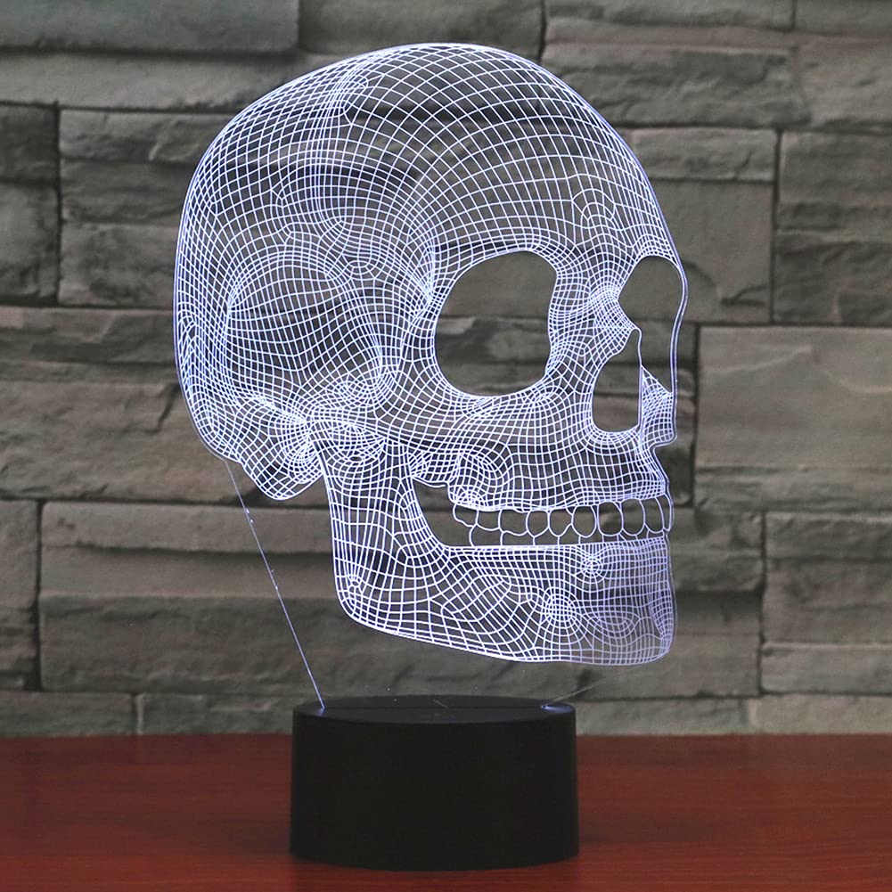 AGWIM 3D Skull Night Light Lamp, USB Touch Switch, 7 Colors, Model 8531, Acrylic, Halloween Decoration