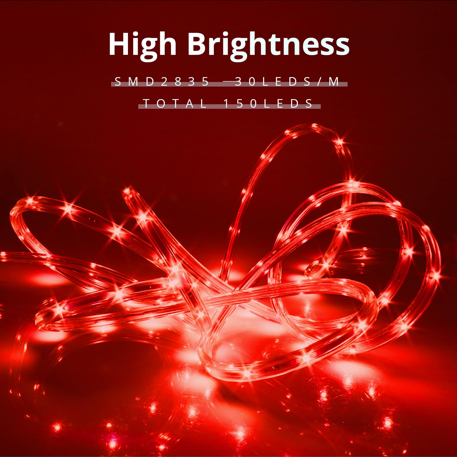 Areful LED Rope Lights, 33ft Red Flexible Strip, Waterproof, Plug-in for Home, Holiday, Garden, Patio Decoration