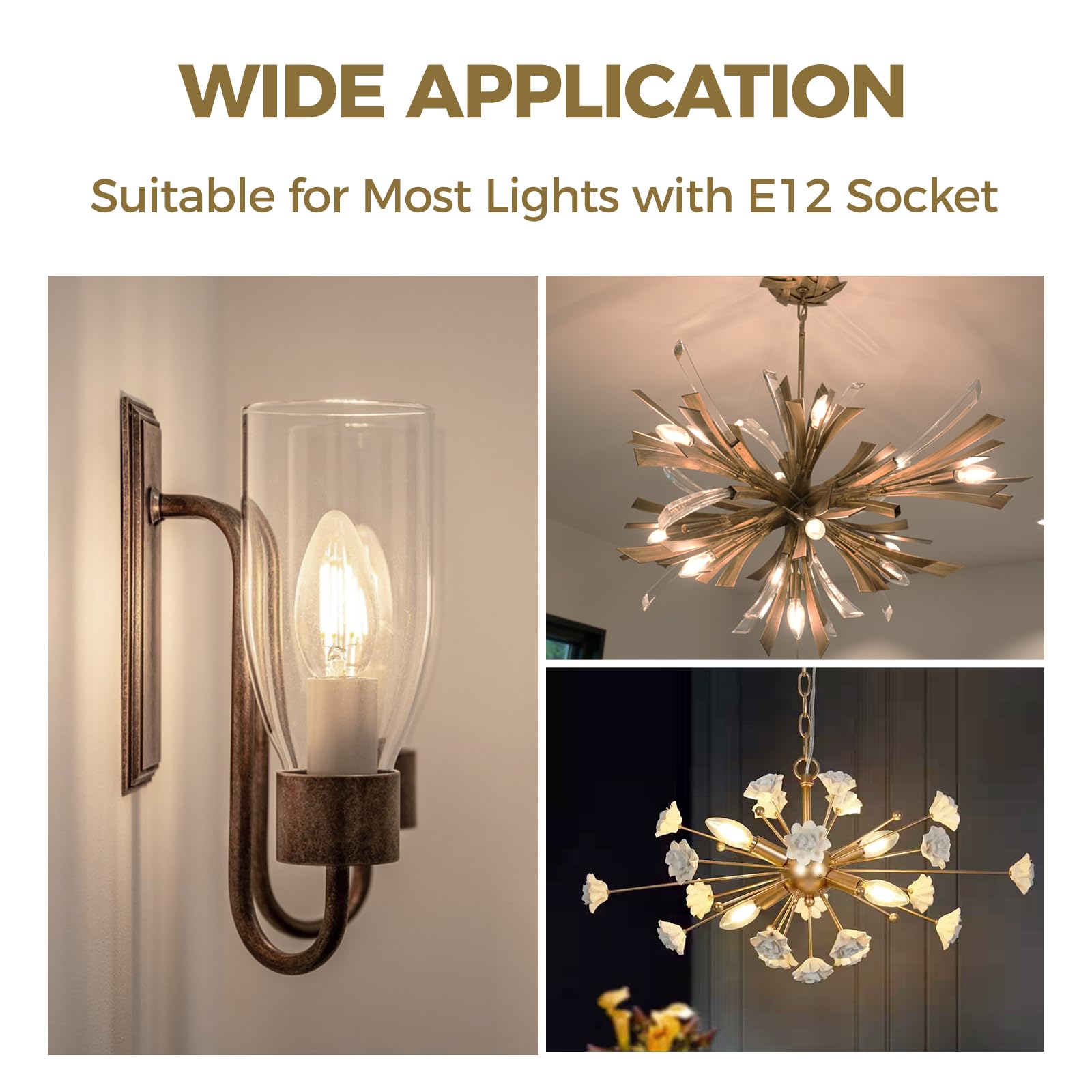 Hizashi E12 LED Candelabra Bulb, 60W Equivalent, Dimmable, Soft White 3000K, 6W, 550LM, Copper, 6 Pack
