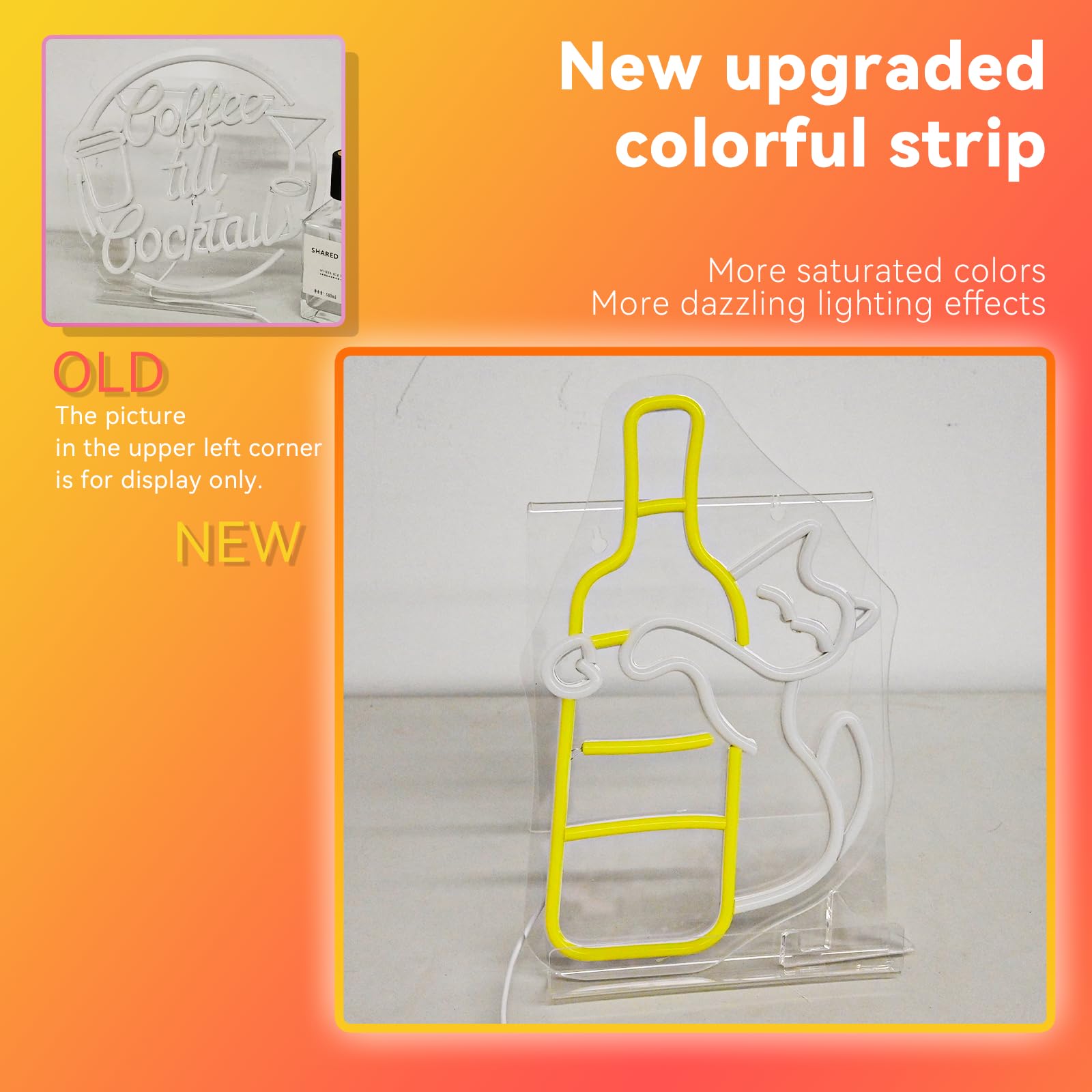 Wanxing LED Neon Light - Cute Cat Sign, USB Powered, Acrylic, Yellow-Drunk Cat for Home Bar, Party, Unique Gift