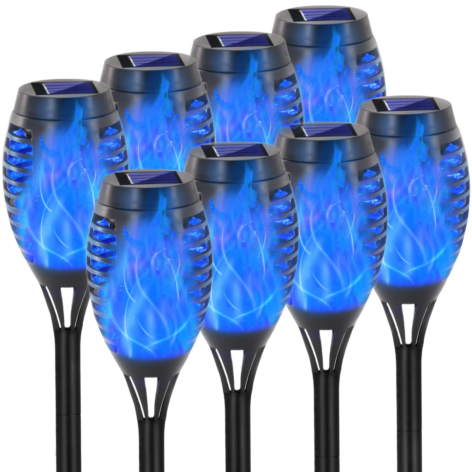 EOYIZW Solar Lights Outdoor, 8 Pack Blue Solar Torch Light with Flickering Flame, 12 LED Solar Tiki Torches for Outside Lights W