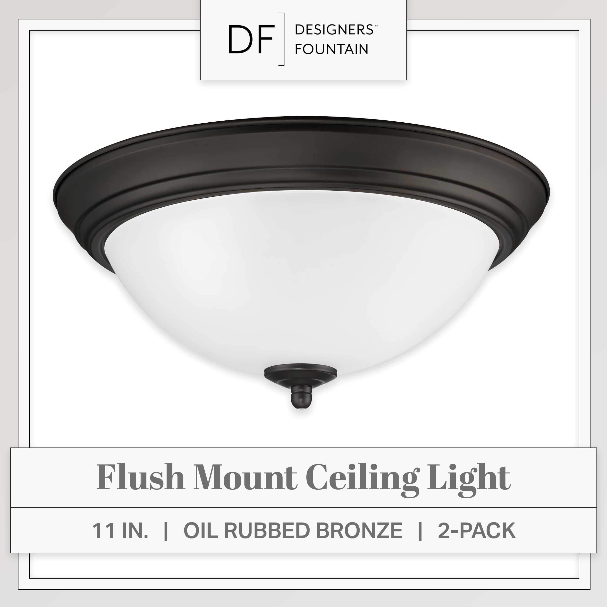 Designers Fountain Flush Mount Ceiling Light, 2-Pack, 11 Inch Led Frosted Glass Lighting Fixture For Kitchen, Bedroom, Bathroom, And Hallway, Oil Rubbed Bronze, D333M-11Fm-Orb2