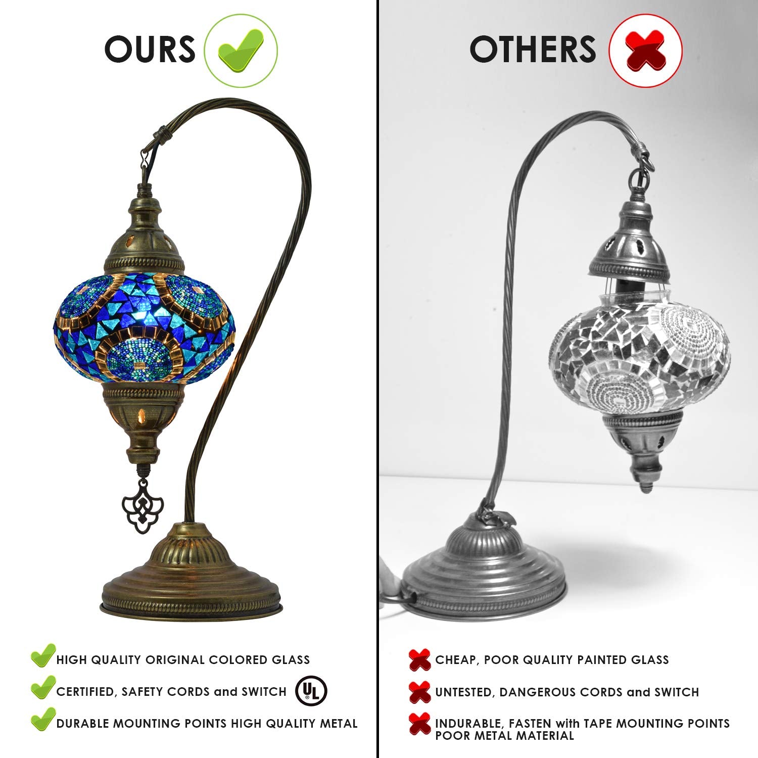 Mozaist Turkish Swan Neck Mosaic Table Lamp - Antique Bohemian Glass Shade, E12, Us Plug