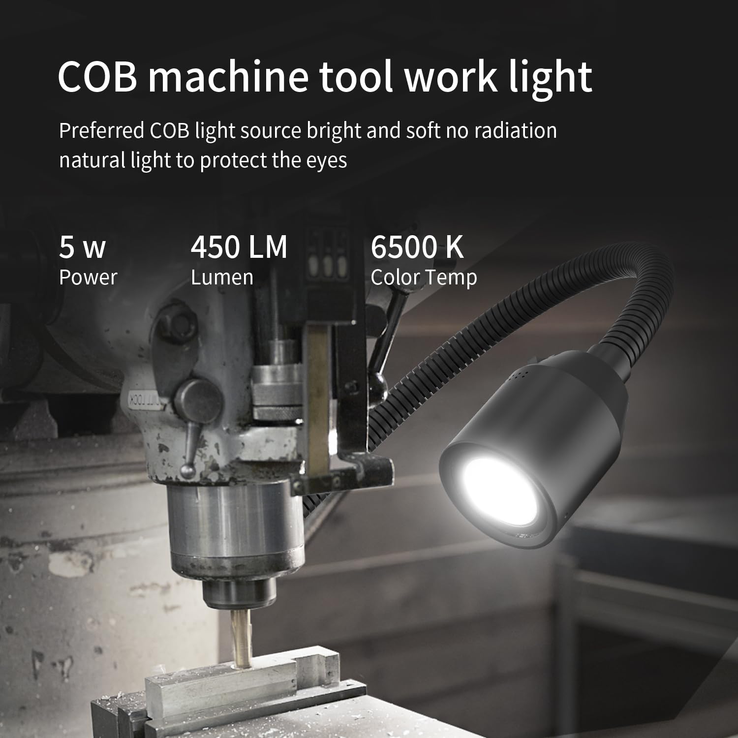 XINYIQI LED Work Light, 450 Lumens COB, Flexible Gooseneck, Nylon 5W 220V, Model 30F-G, Ideal for Machine Tools and Workben