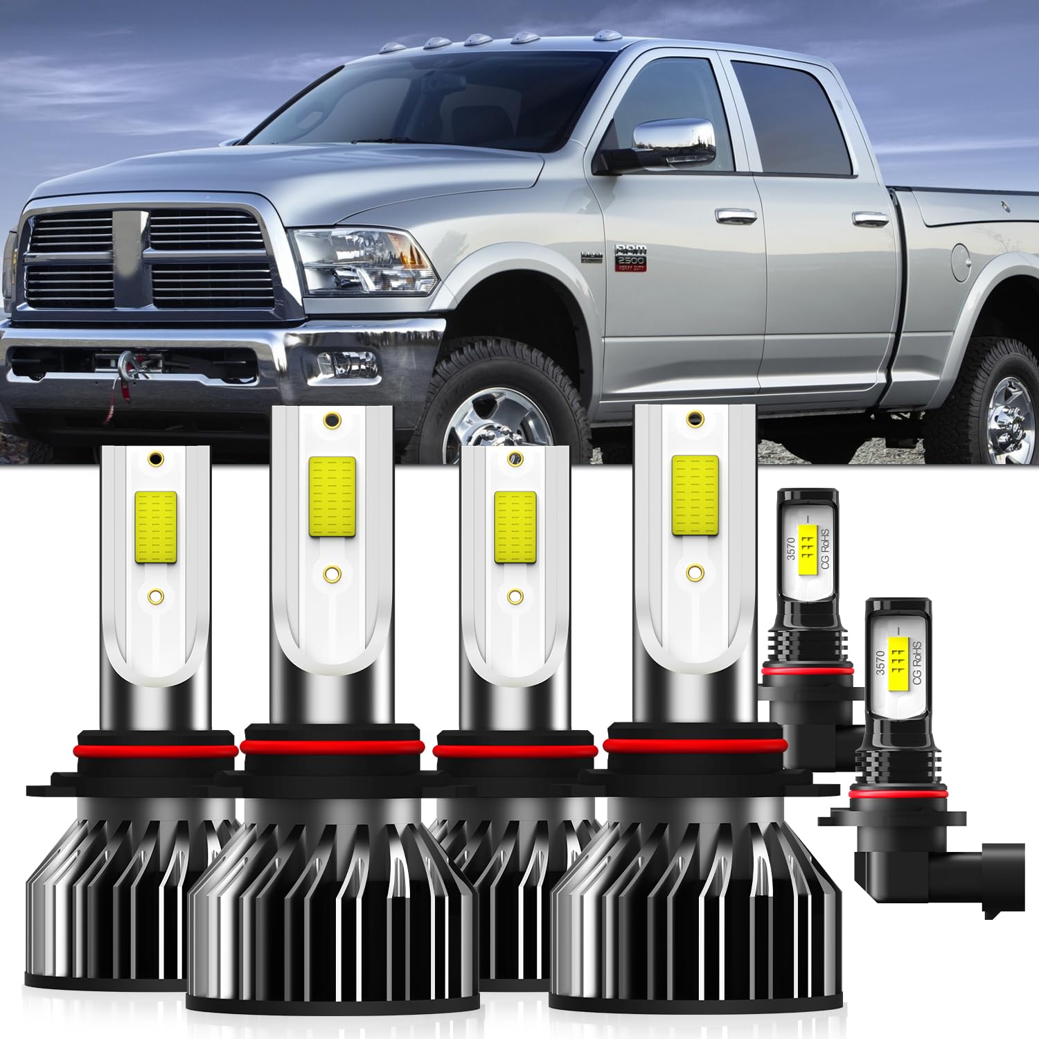 AMXTOBUB Compatible with 2013 2014 2015 DODGE RAM 1500 2500 3500 With Projector Lights Bulb High Beam Low Beam Fog Lights, Pack 