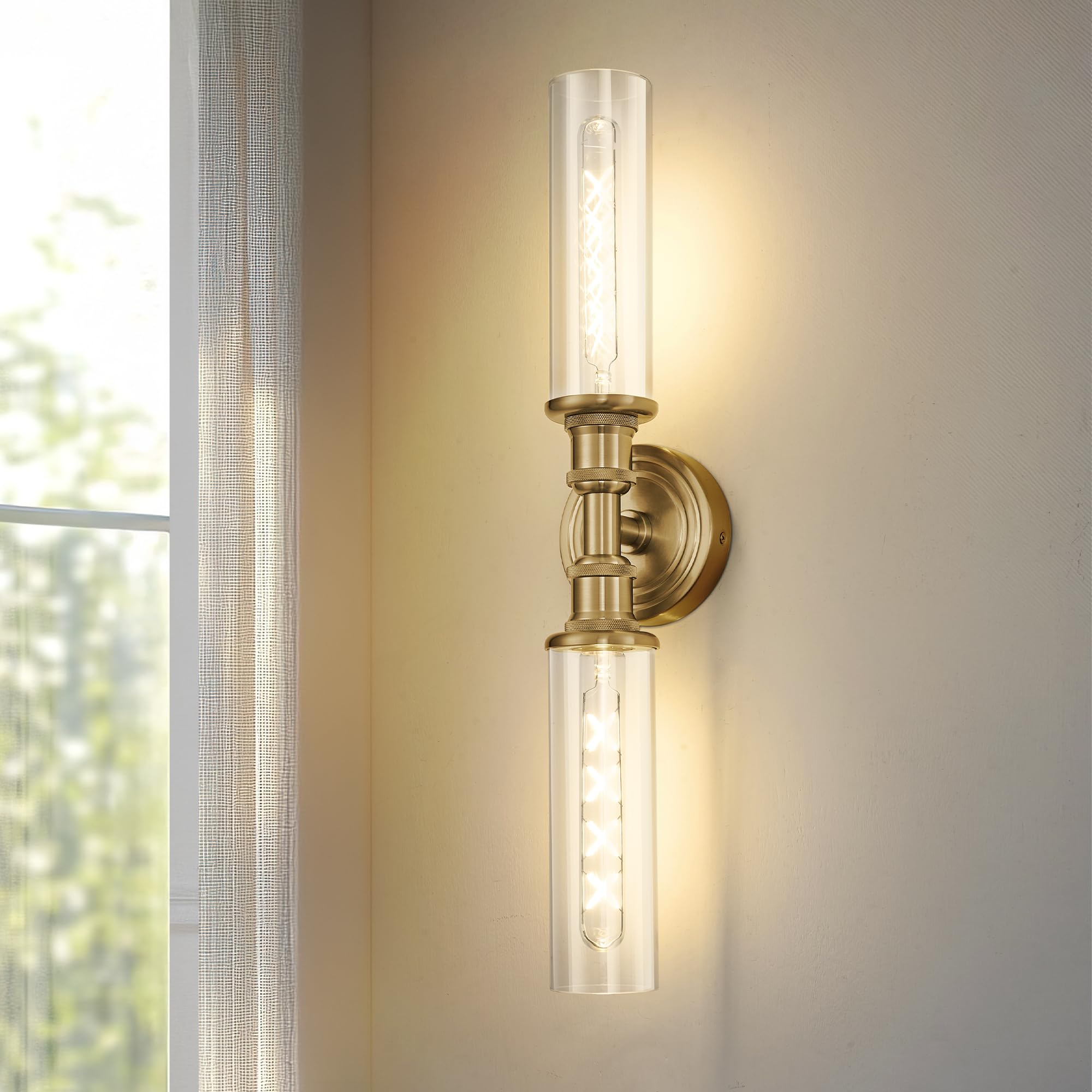 Ken & Ricky 24 Modern Bathroom Sconces Wall Lighting Brushed Gold Wall Sconce Vanity Lights with Clear Glass for Bathroom Living Room Bedroom KR3376-W-BG-1PK
