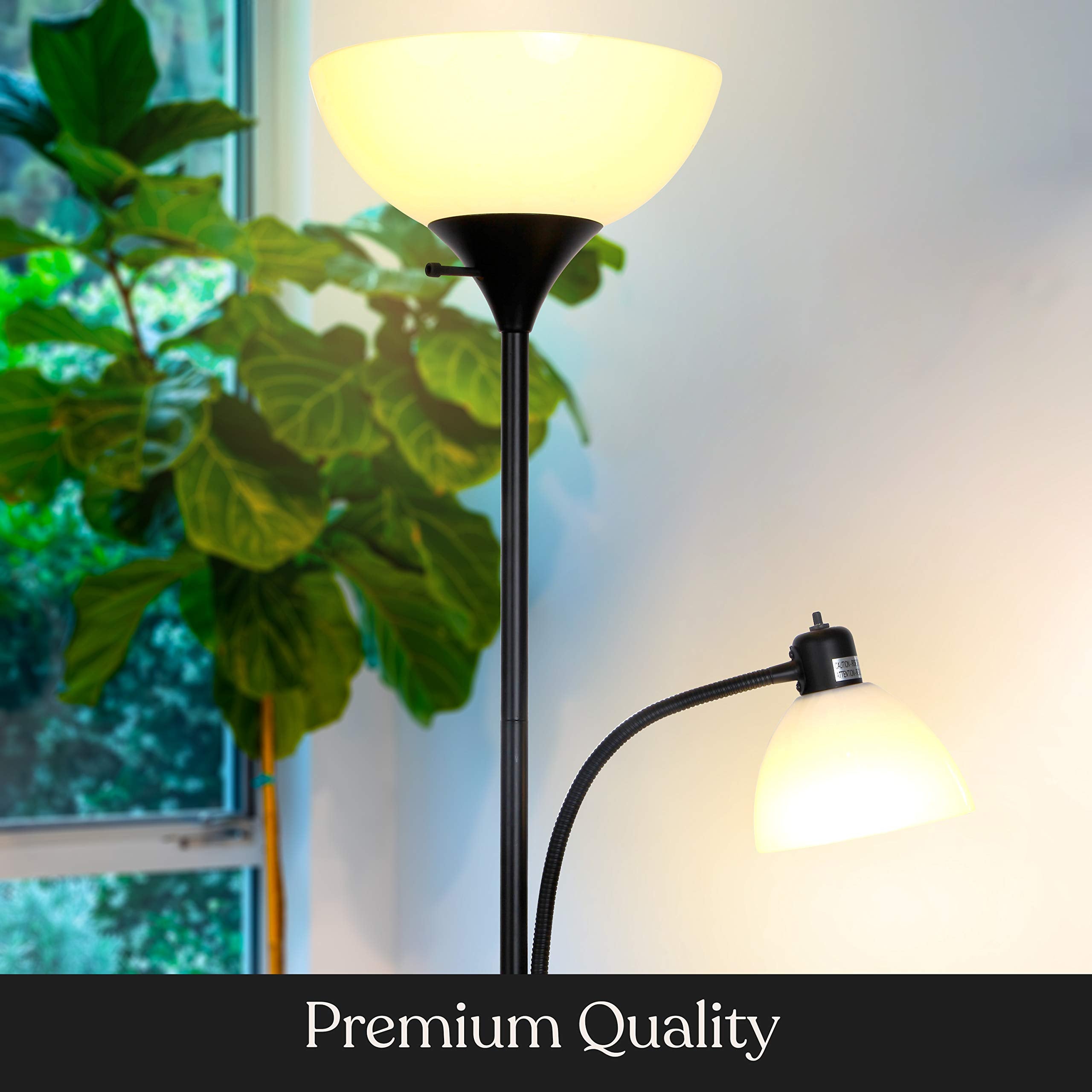 Brightech Sky Dome Plus Led Floor Lamp, Torchiere Super Bright Floor Lamp With Reading Lamp For Living Rooms & Offices - Dimmabl