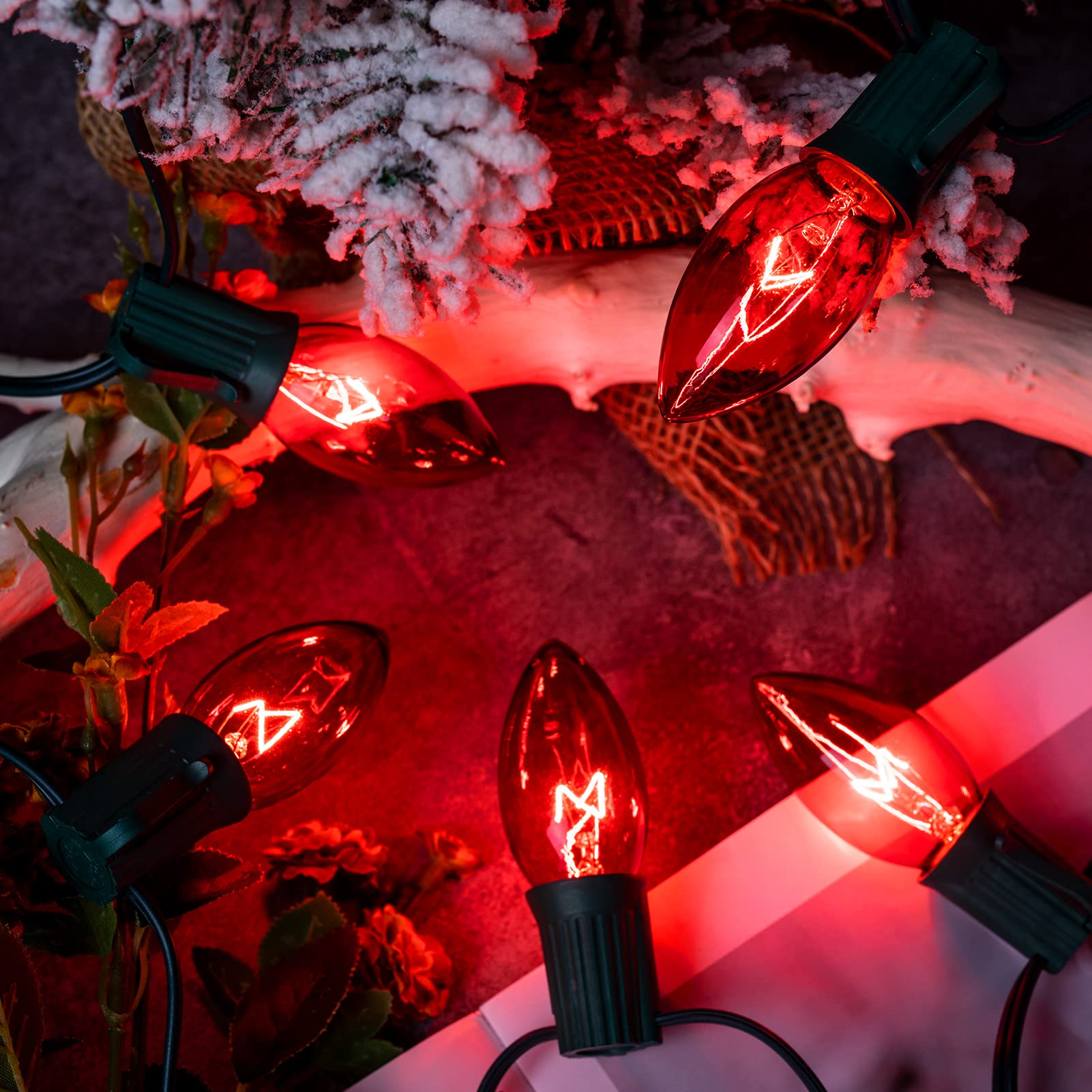 Minetom C9 Christmas String Lights Red Bulbs 25FT Green Wire Vintage Outdoor Indoor Holiday Decoration Model GYPI-O257AU