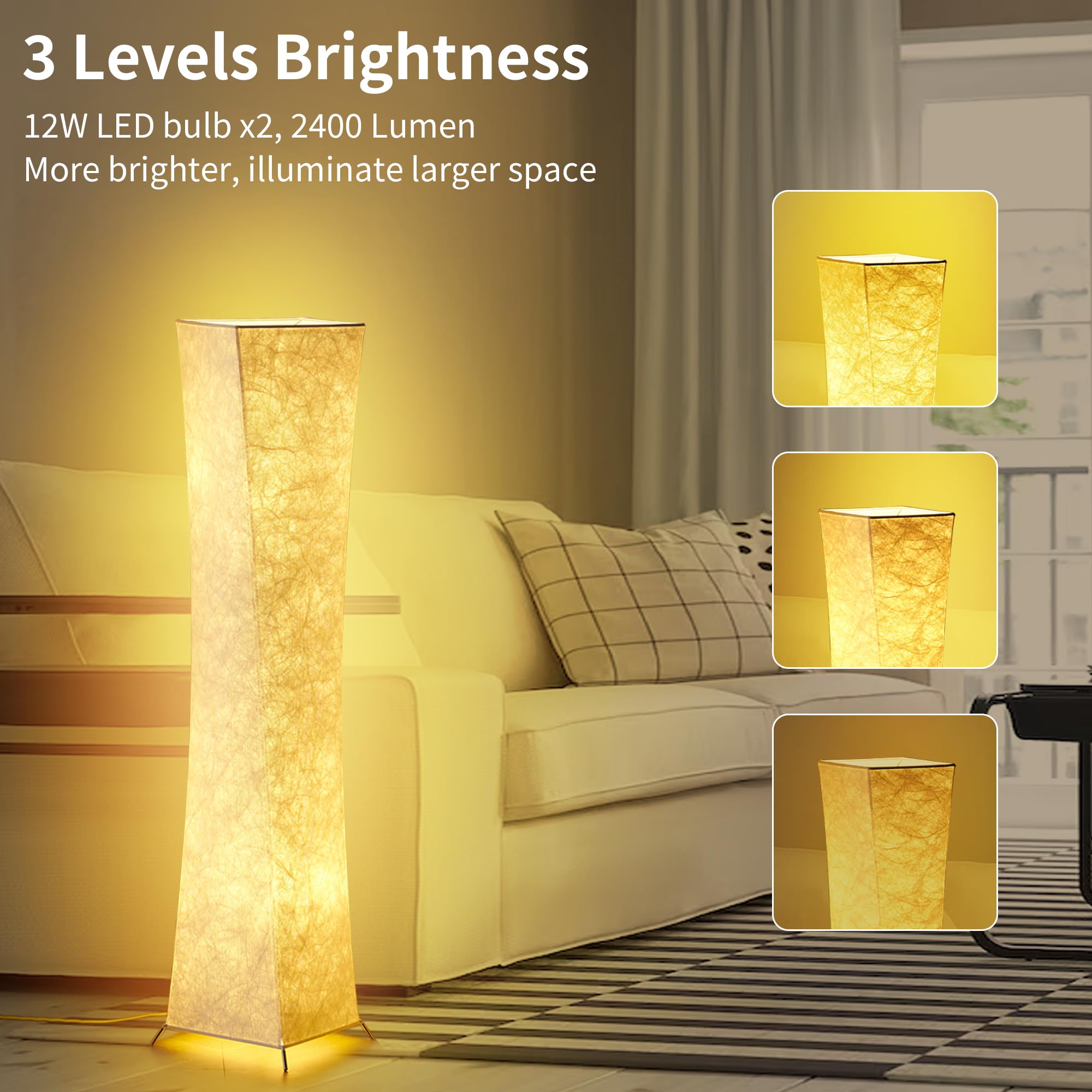 chiphy Dimmable Floor Lamp, 52" Tall, 12Wx2 LED, Adjustable Brightness, White Fabric Shade, Model SF210-107(A)