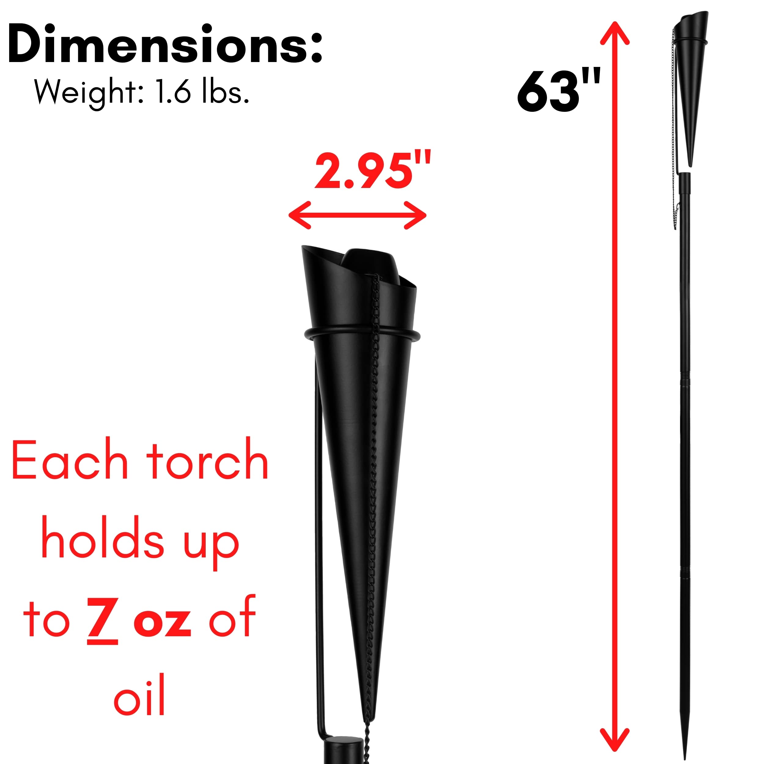 Birdrock Home Outdoor Torches - Weather Resistant, Citronella Compatible, 4 Pack, Ibiza Black