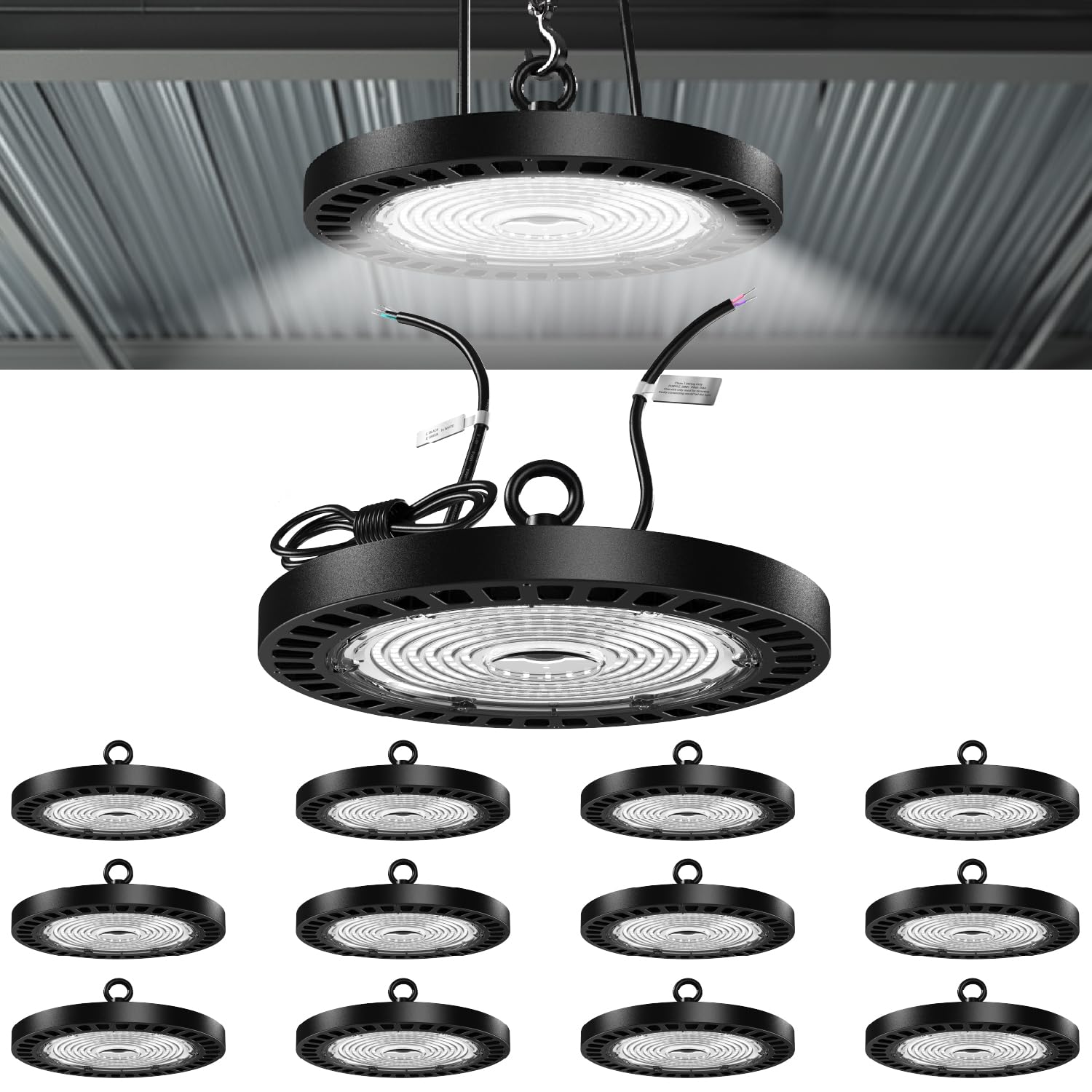 Sunco 12 Pack UFO LED High Bay Light, 150W, 21000 Lumens 5000K 100-277V Dimmable 0-10V, Ultra Bright Commercial Shop Lights for 