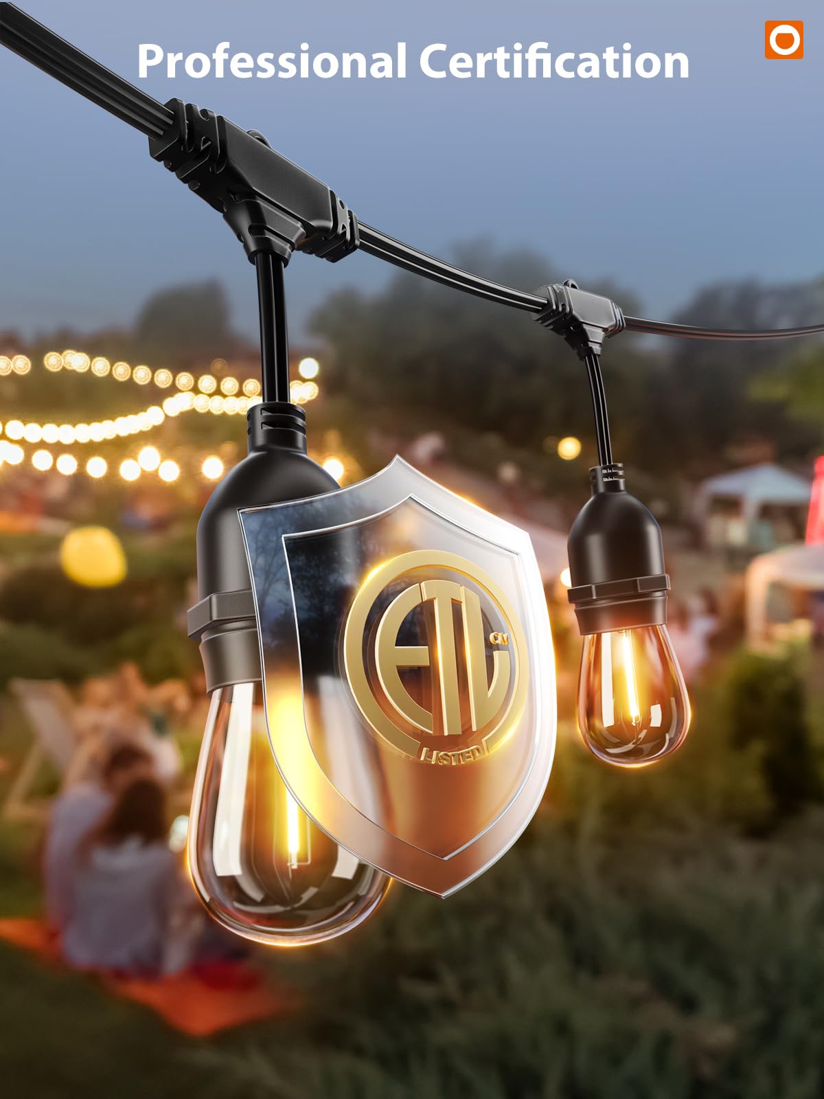 addlon LED Outdoor String Lights, 48FT Weatherproof Black Strand, Shatterproof Edison Bulbs, ETL Listed for Patio Garden