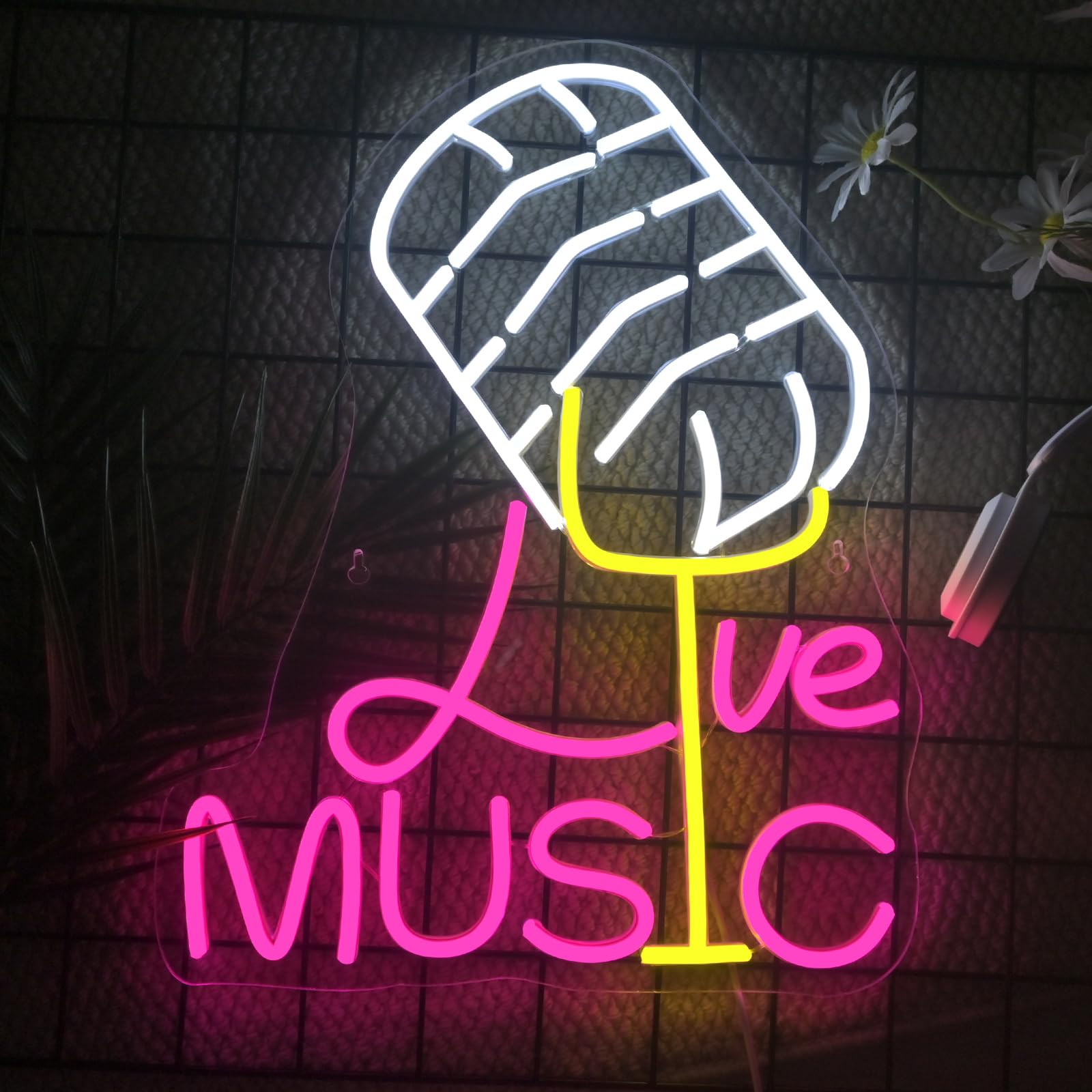 Looklight Neon Sign - On Air Microphone LED Wall Decor, 12.6in x 16.14in, Acrylic, Music Live