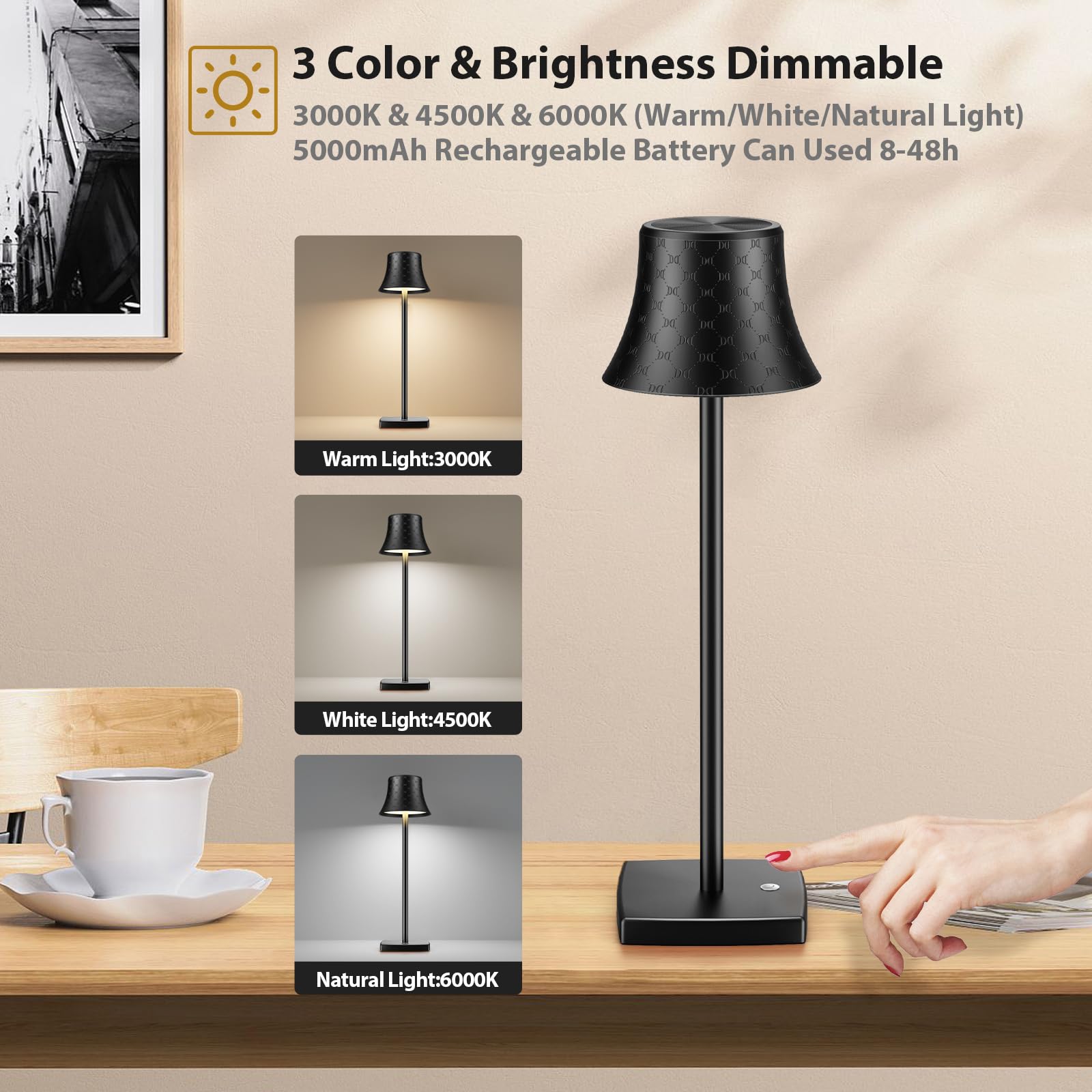 Shangcai Cordless Led Desk Lamp Set Of 2, Rechargeable, Dimmable, Bronze For Home & Outdoor