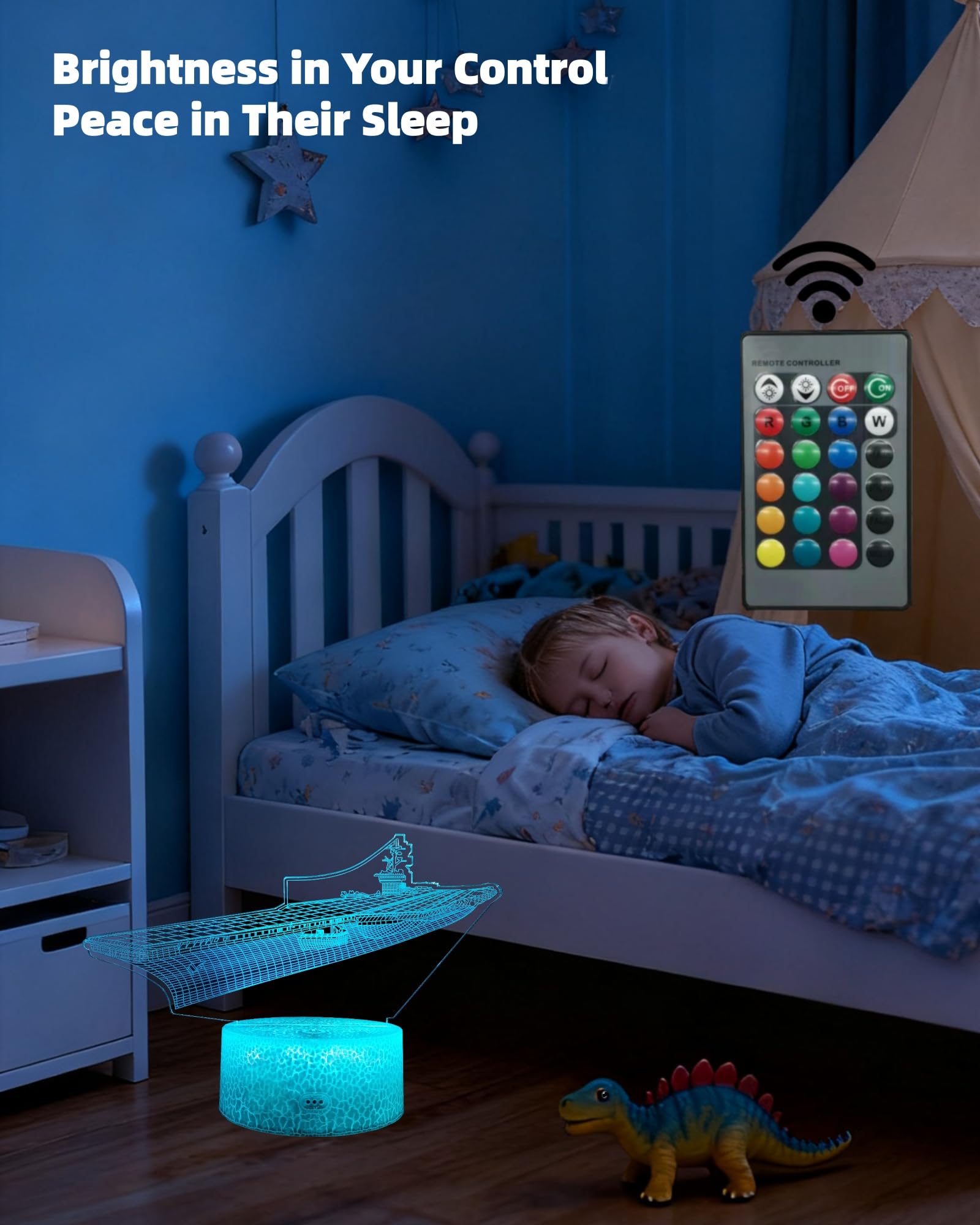 Kenmaca War  Aircraft Carrier Night Light, 3D Illusion Lamp, 16 Colors, Dimmable, Touch & Remote Control, Multicolor