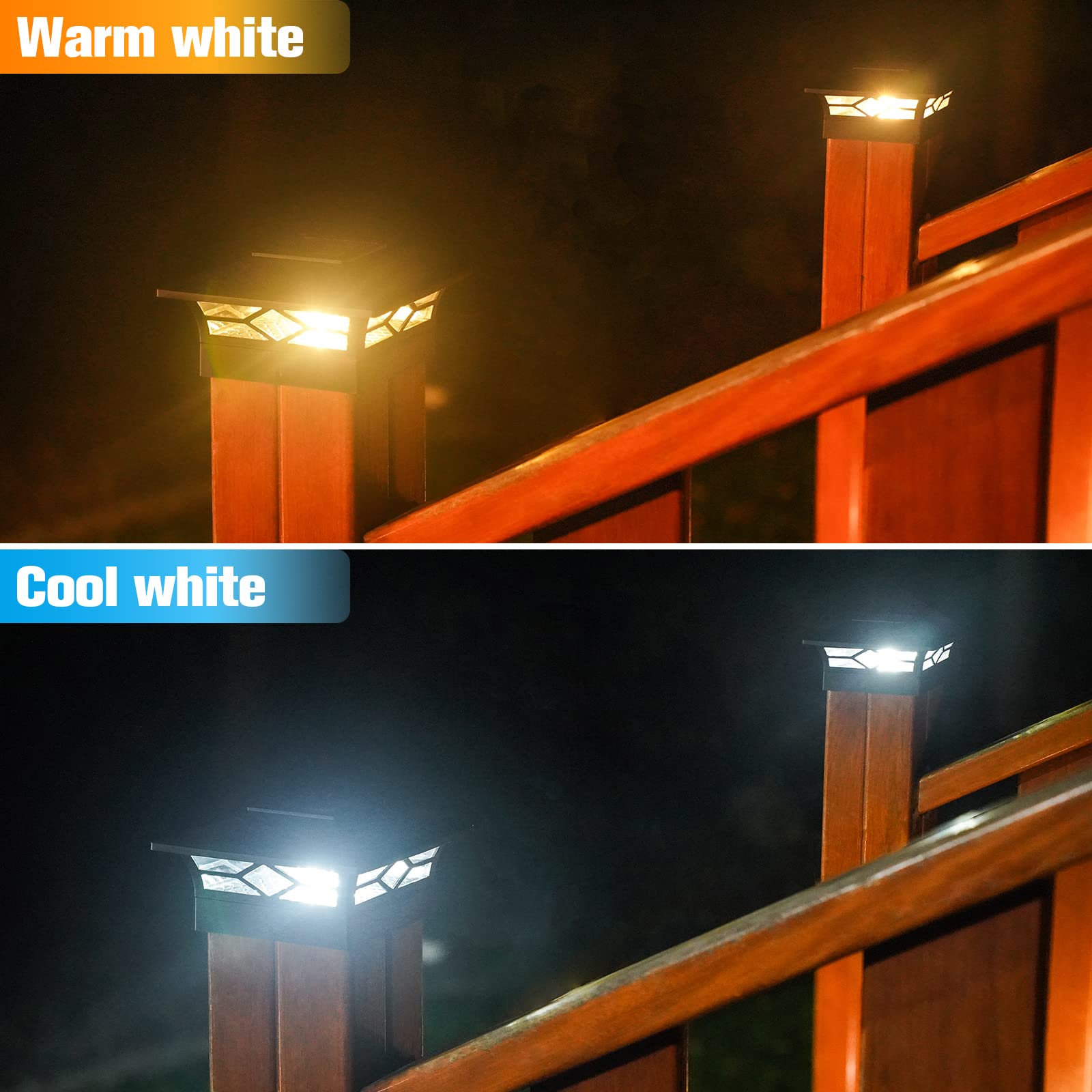 VOLISUN Solar Post Cap Lights: 6 - Pack Outdoor Deck Post Cap Lights Black for Dock Fence Waterproof 2 Color Modes,4x4/6x6 Woode