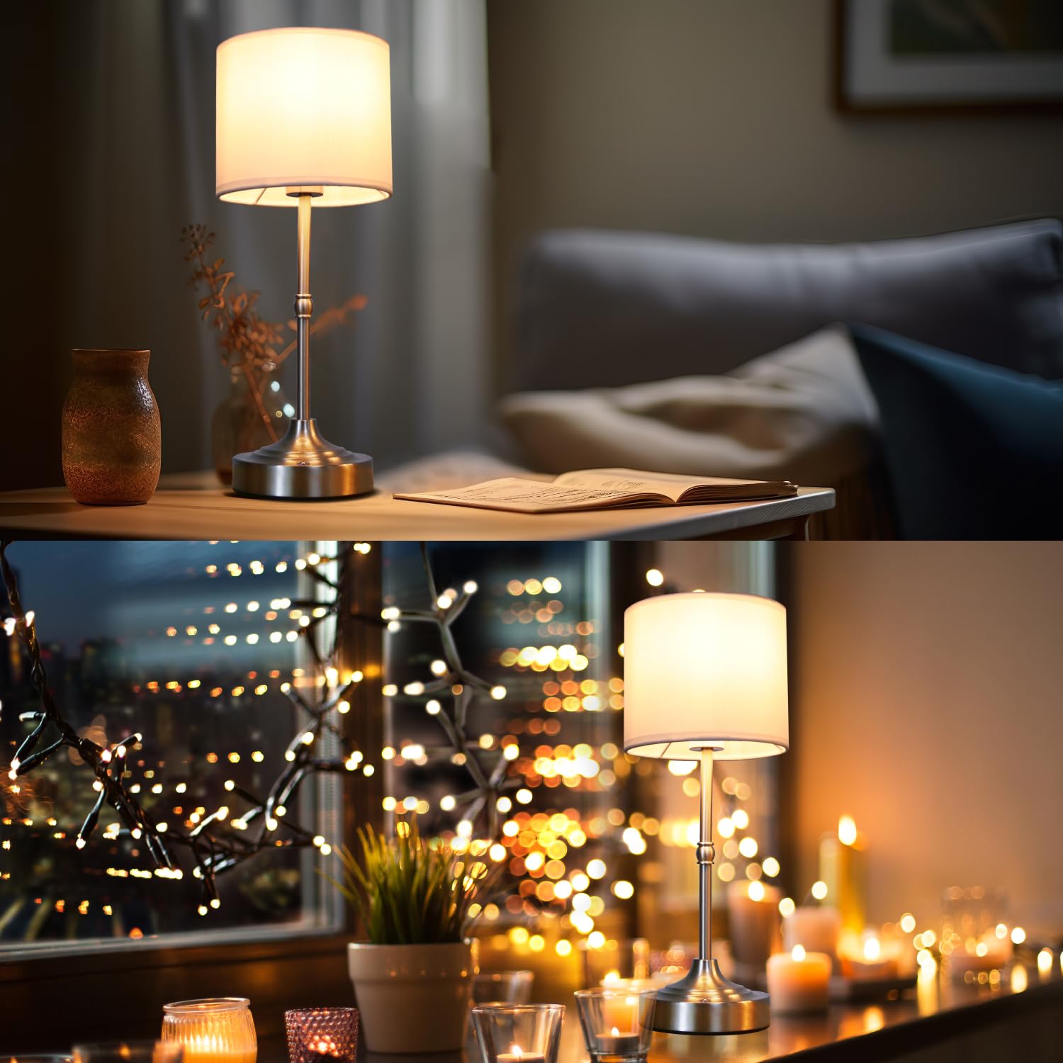 focondot Rechargeable Table Lamp, Wireless LED, Stepless Dimmable, Silver, Model N3