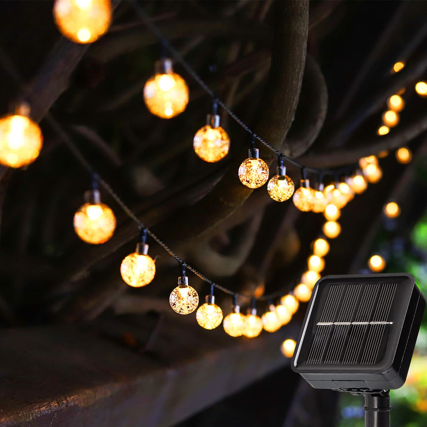 Metaku Solar String Lights Outdoor 23ft 50 LED Globe Lights Warm White Waterproof Decorative for Patio Garden Gazebo Balcony
