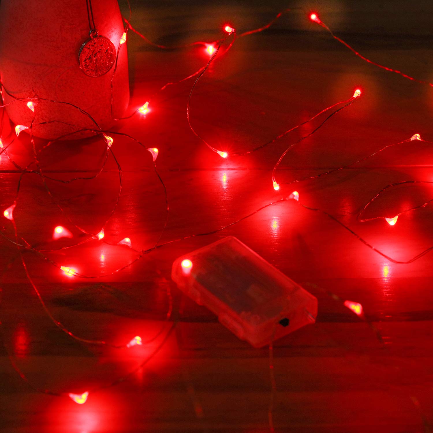 Mikasol Fairy Lights Battery Operated, 4 Packs Mini 3*AAA Battery Powered Copper Wire Led Starry String Lights Firefly Lights for Bedroom, Christmas, Parties, Decoration (5m/16ft Red)