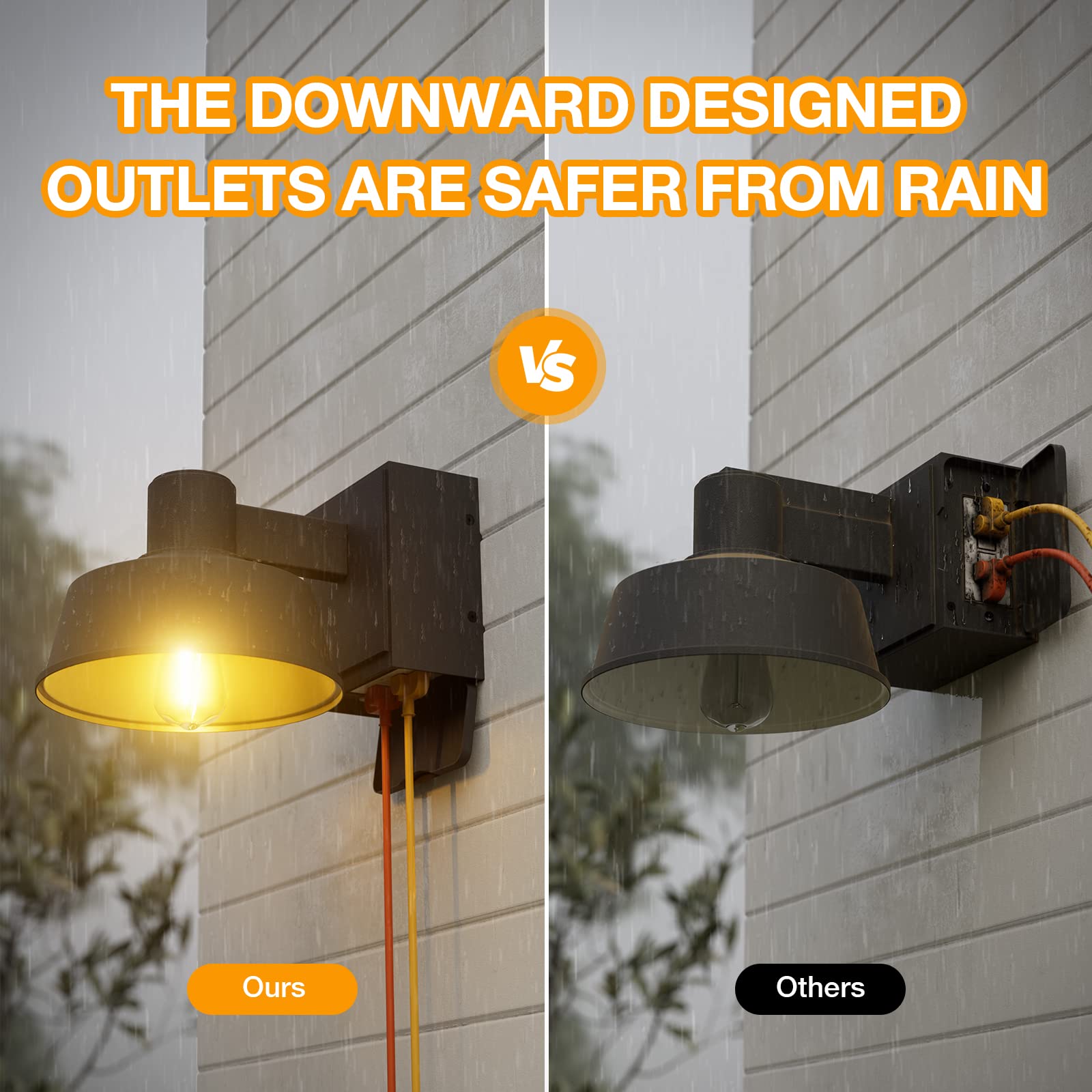 Ehaho Porch Lights with Outlet, Dusk to Dawn, Waterproof Aluminum Wall Sconce, 2 PCS, Black, Model EH-BD01-LS-2