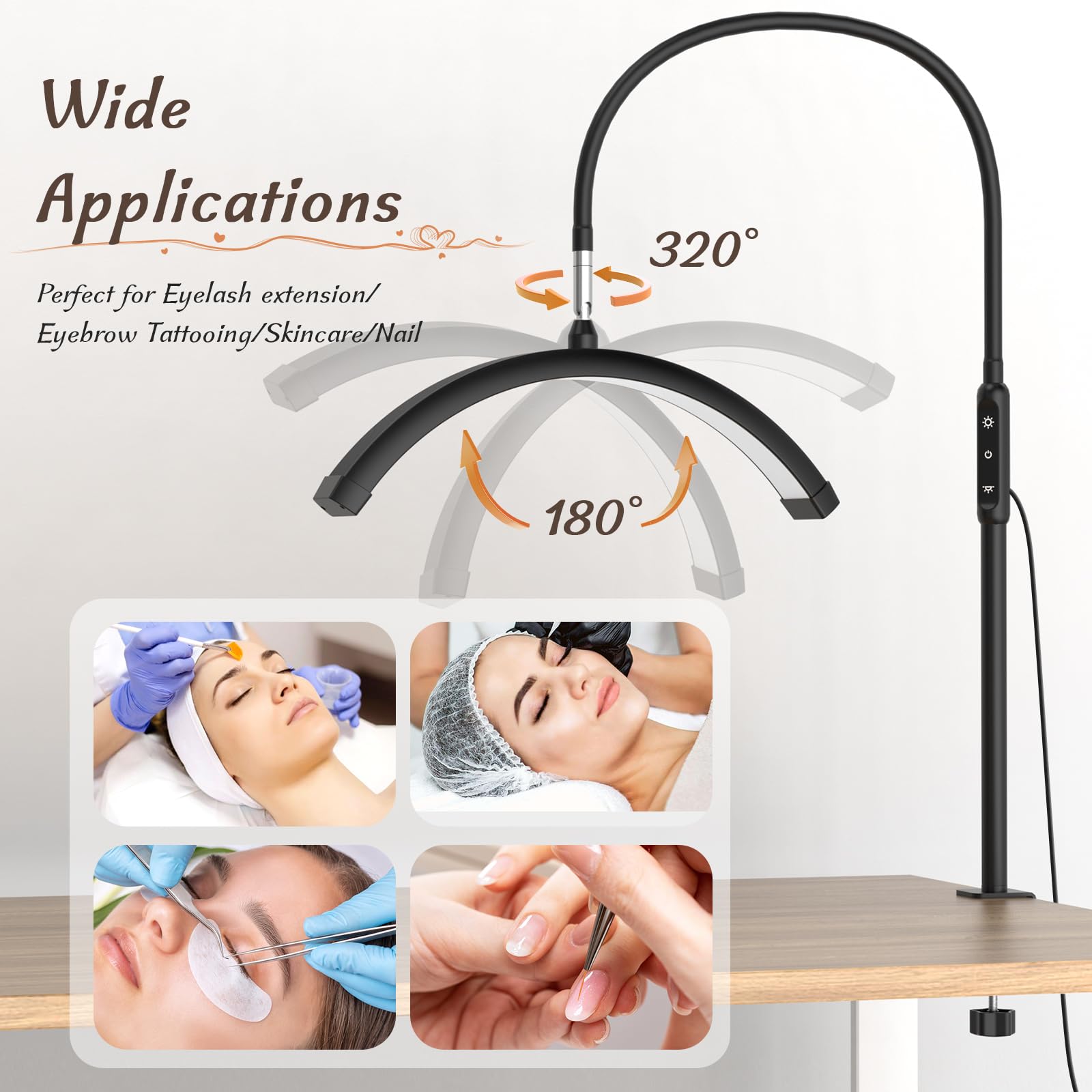 Mznoo Half Moon Light With Clamp, Led Manicure Table Lamp, Desk Lamp For Nail Desk, Eyelash Extensions, Skincare And Tattoo, 5 B