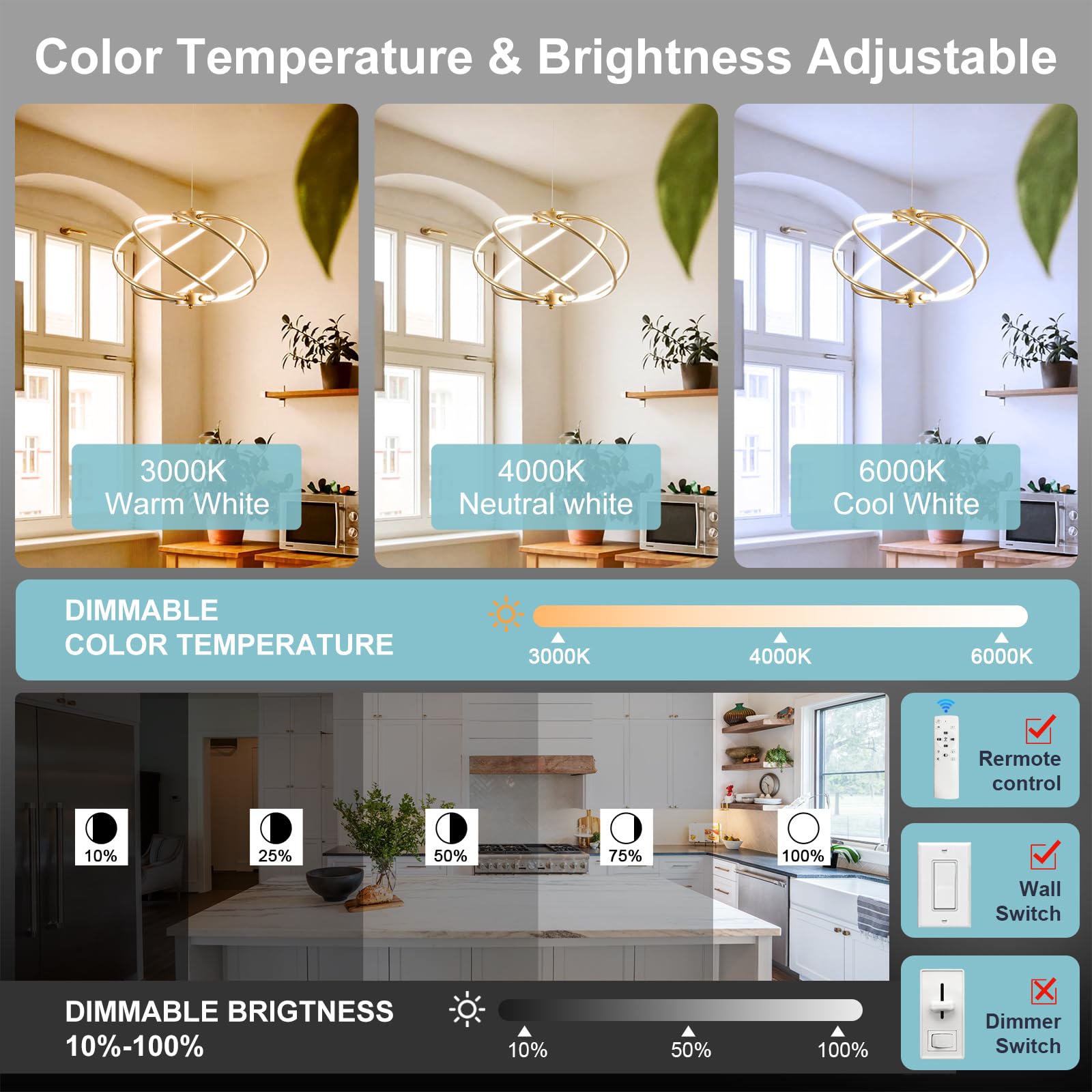 Chying Modern Gold Chandelier Led Dimmable Pendant Light 3000K-6000K Cage Chandeliers Lighting Contemporary Dining Room Light Fi