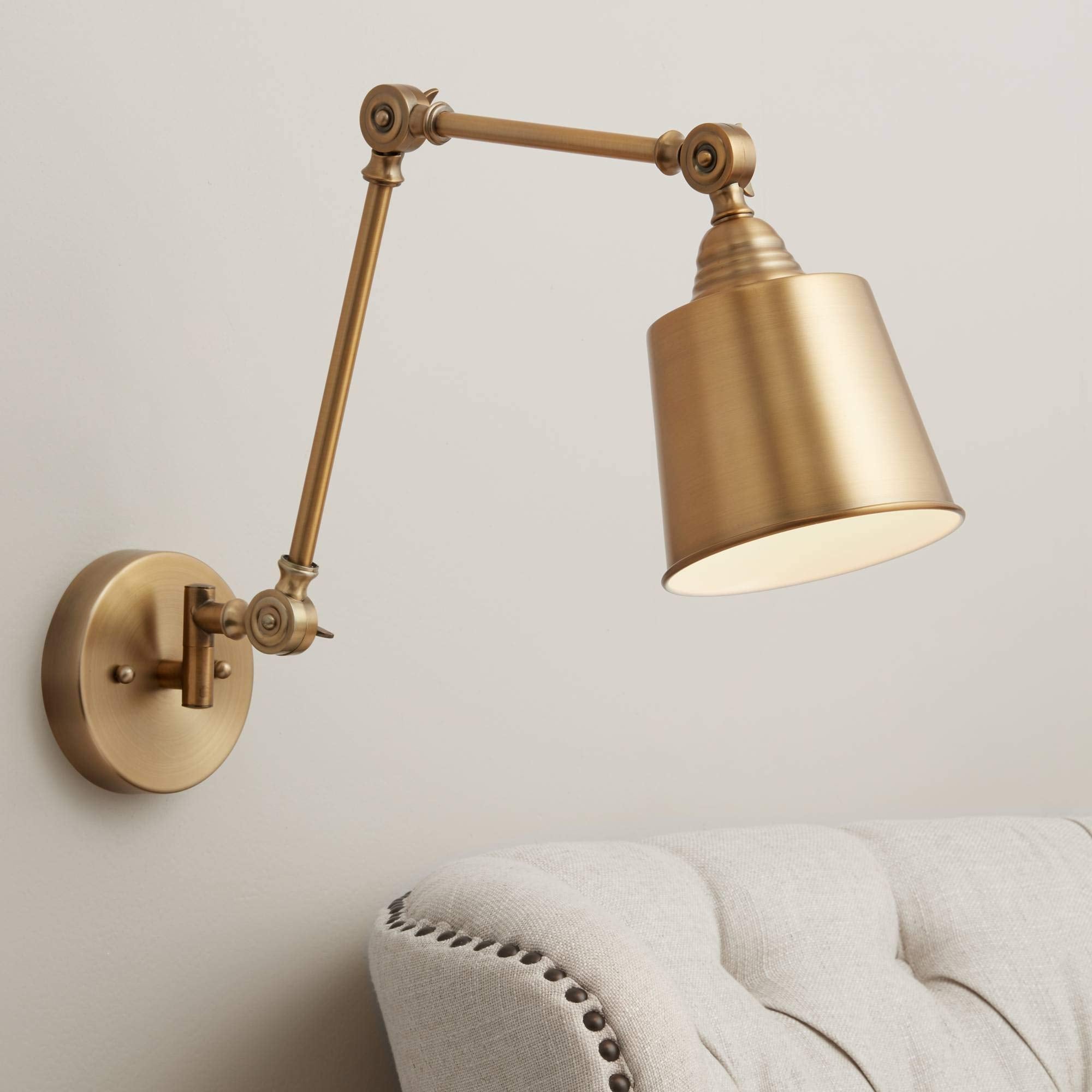 360 Lighting Mendes Modern Swing Arm Adjustable Wall Mounted Lamp Antique Brass Gold Metal Hardwired Down Light Fixture for Bedr