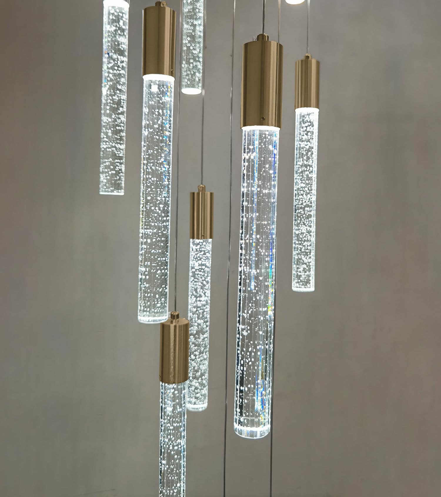 Haixiang 14.7 Foot High Ceiling Chandelier For Entryway Modern Crystal Lights For Living Room Foyer Flush Mount Sloping Ceiling