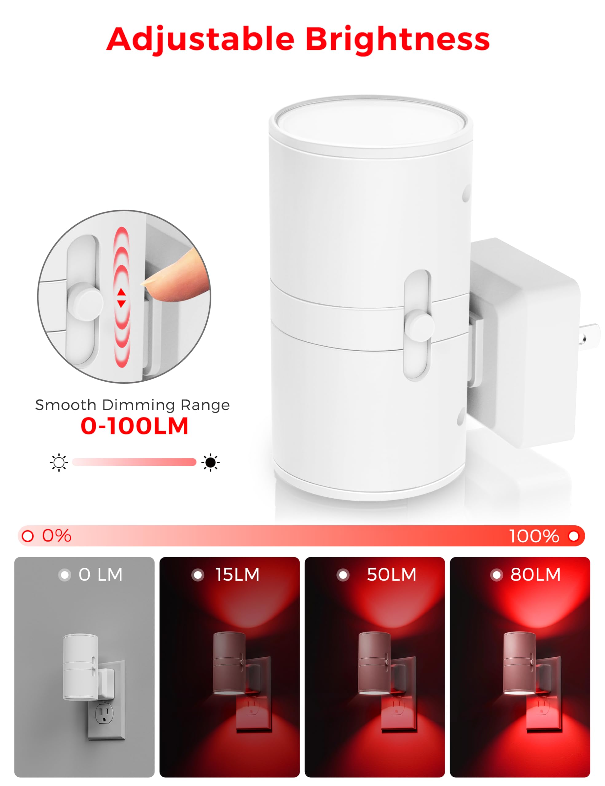 L LOHAS LED Night Light, Red Dimmable Plug-in Light Sensor, 2 Pack, Plastic - GY-063-RE-WH-US-2, Ideal for Bedroom & Holiday Decor