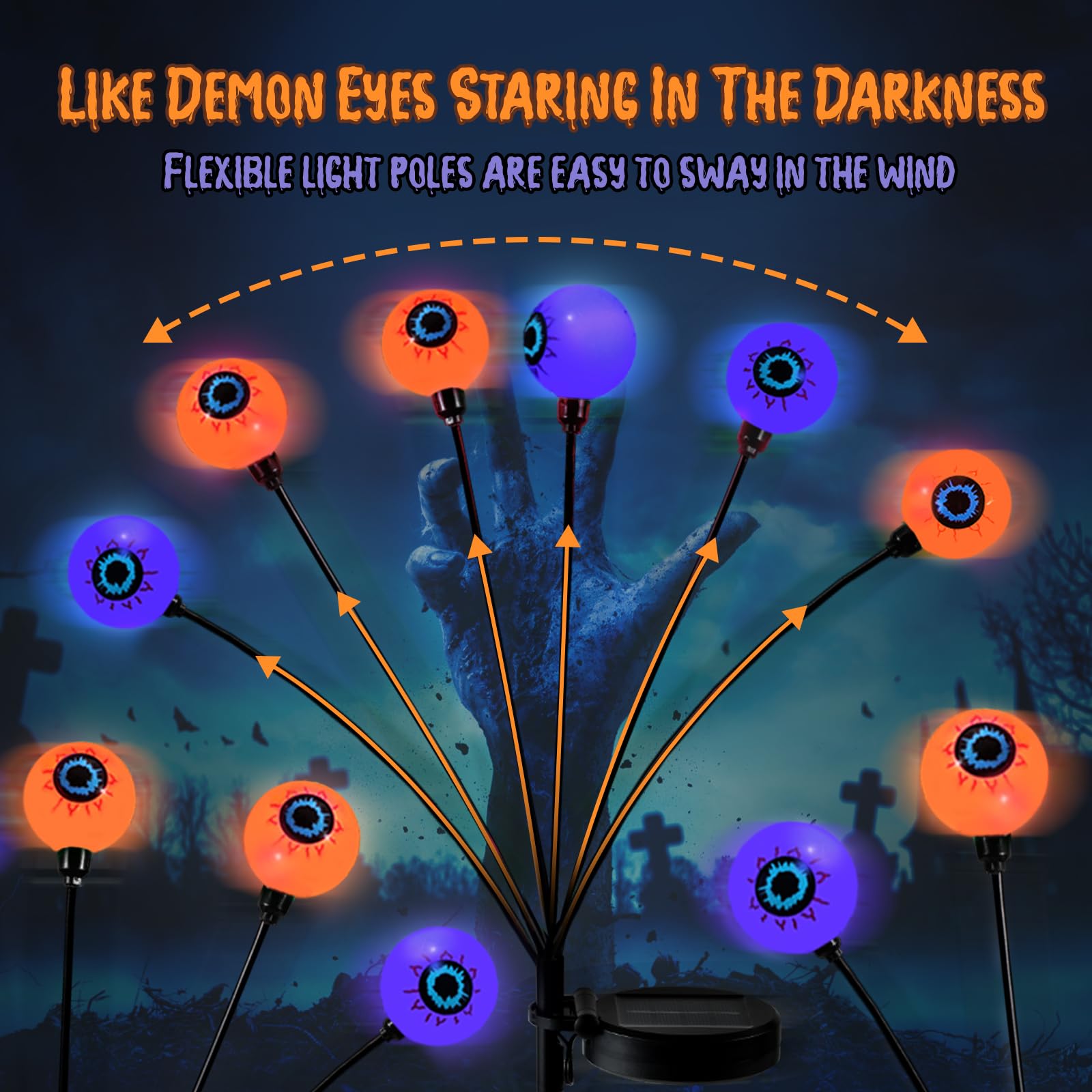 Lewondr Solar Garden Eyeball Lights, 6 Pack, Waterproof, Purple + Orange, Model HD250148