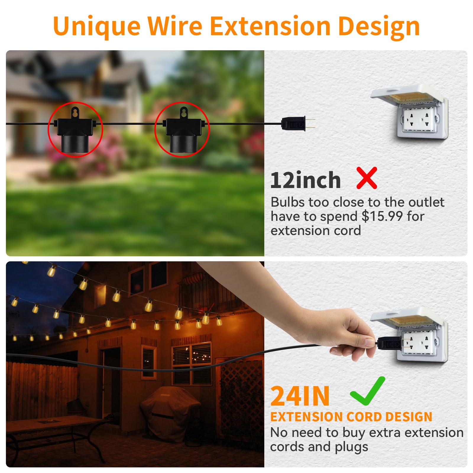 Aialun 24Ft Led Outdoor String Lights, Outside Patio Backyard Light With 2700K Shatterproof Edison Bulbs, Heavy-Duty Commercial