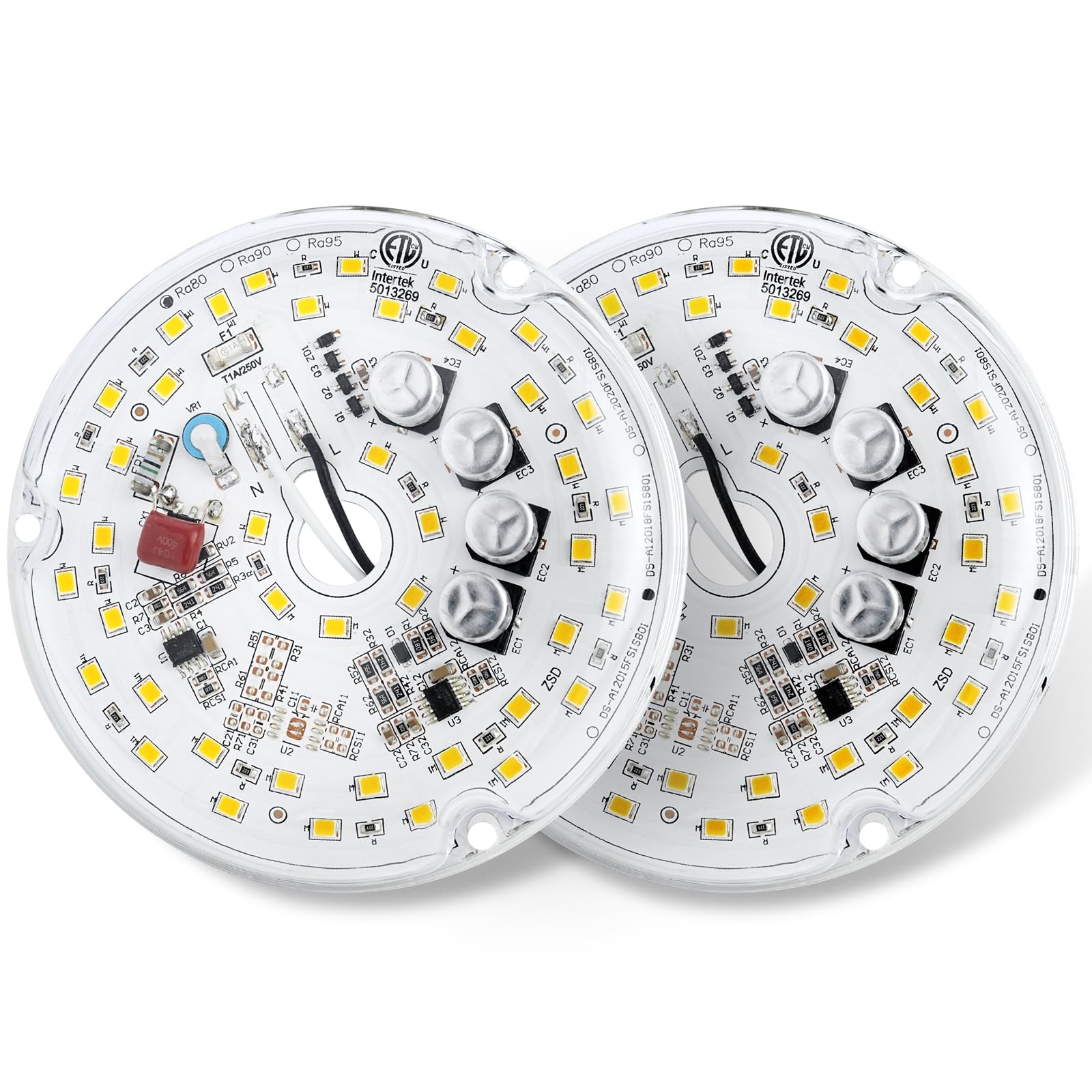 Haoledi 4'' 20W Led Ceiling Fan Light Retrofit Kit, Ceiling Light Replacement Kit, Led Ceiling Flush Light Retrofit Pcb 120V 2400Lm (2-Pack White 5000K)